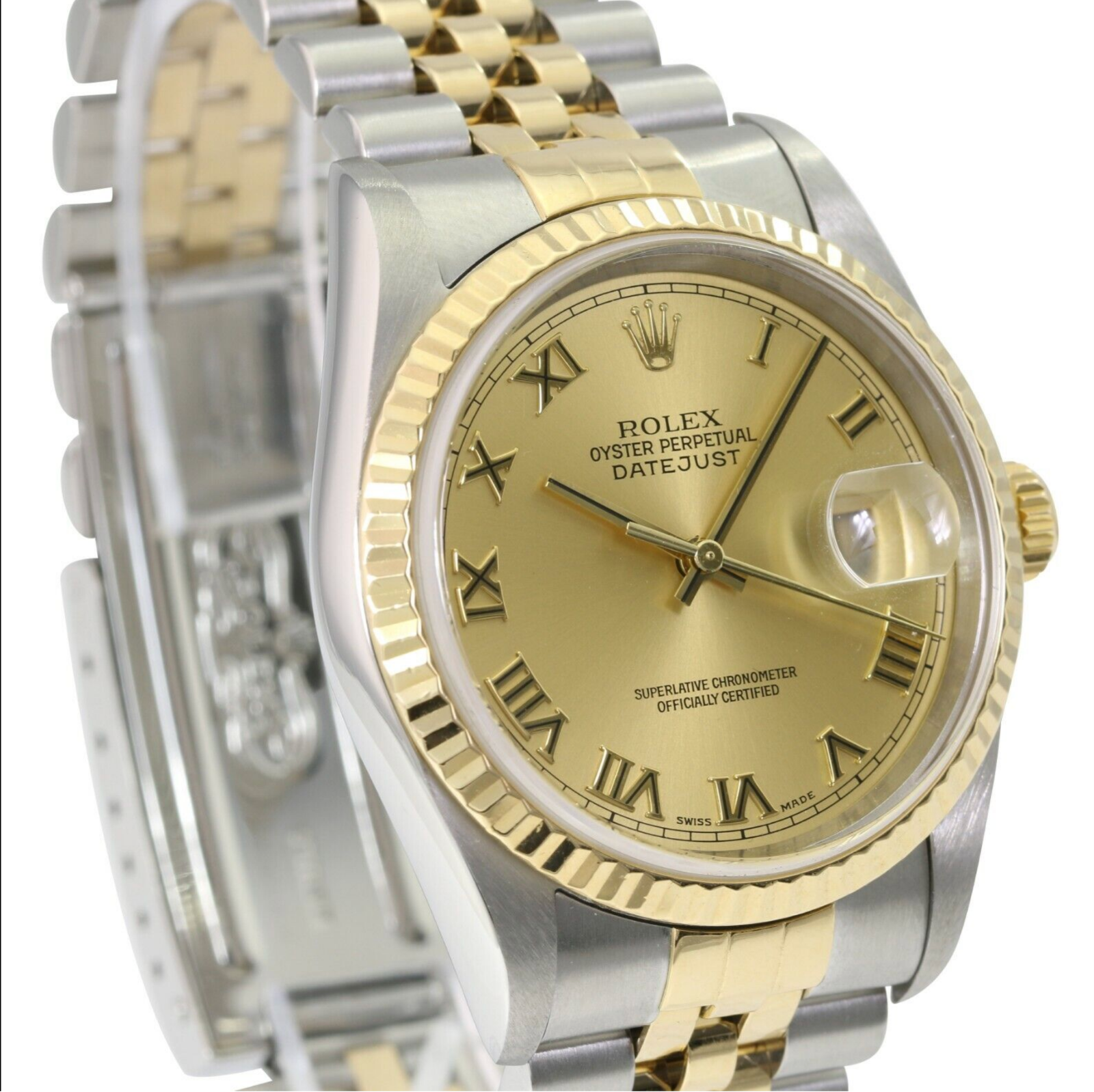 Rolex Men's Datejust Champagne Roman Dial SS & 18K Gold Bezel 36mm Watch - luxuriantconcierge