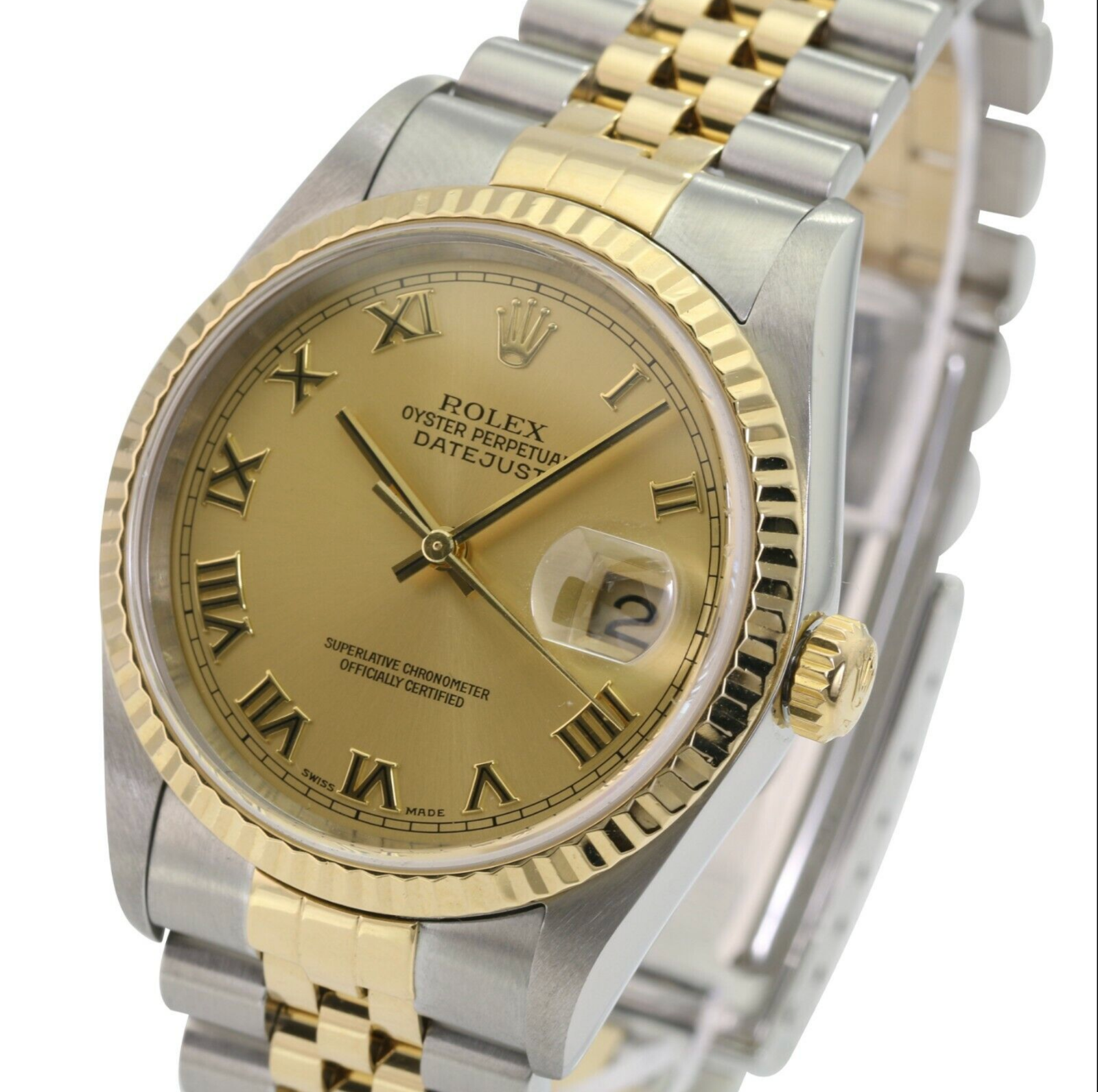 Rolex Men's Datejust Champagne Roman Dial SS & 18K Gold Bezel 36mm Watch - luxuriantconcierge