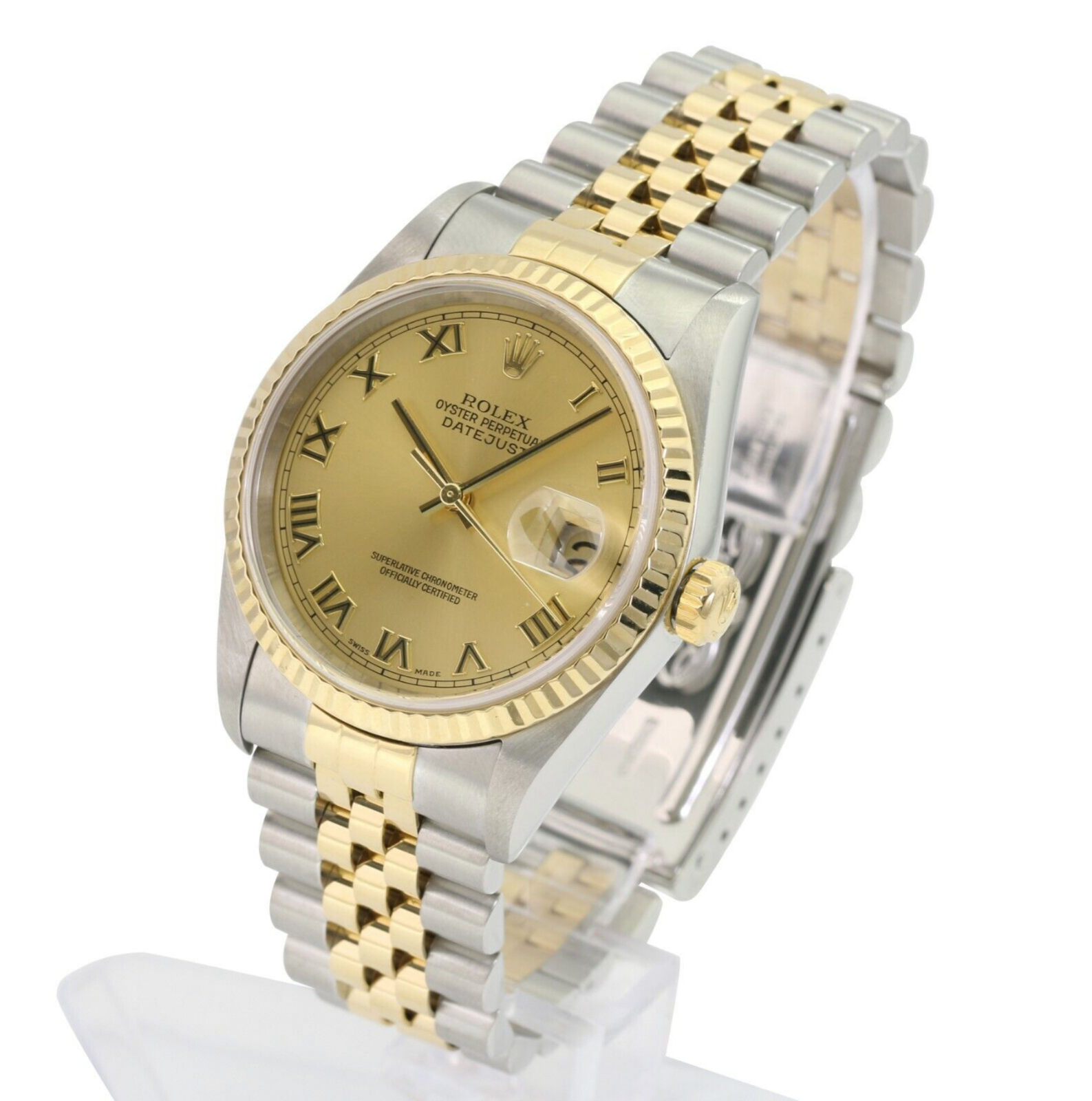 Rolex Men's Datejust Champagne Roman Dial SS & 18K Gold Bezel 36mm Watch - luxuriantconcierge