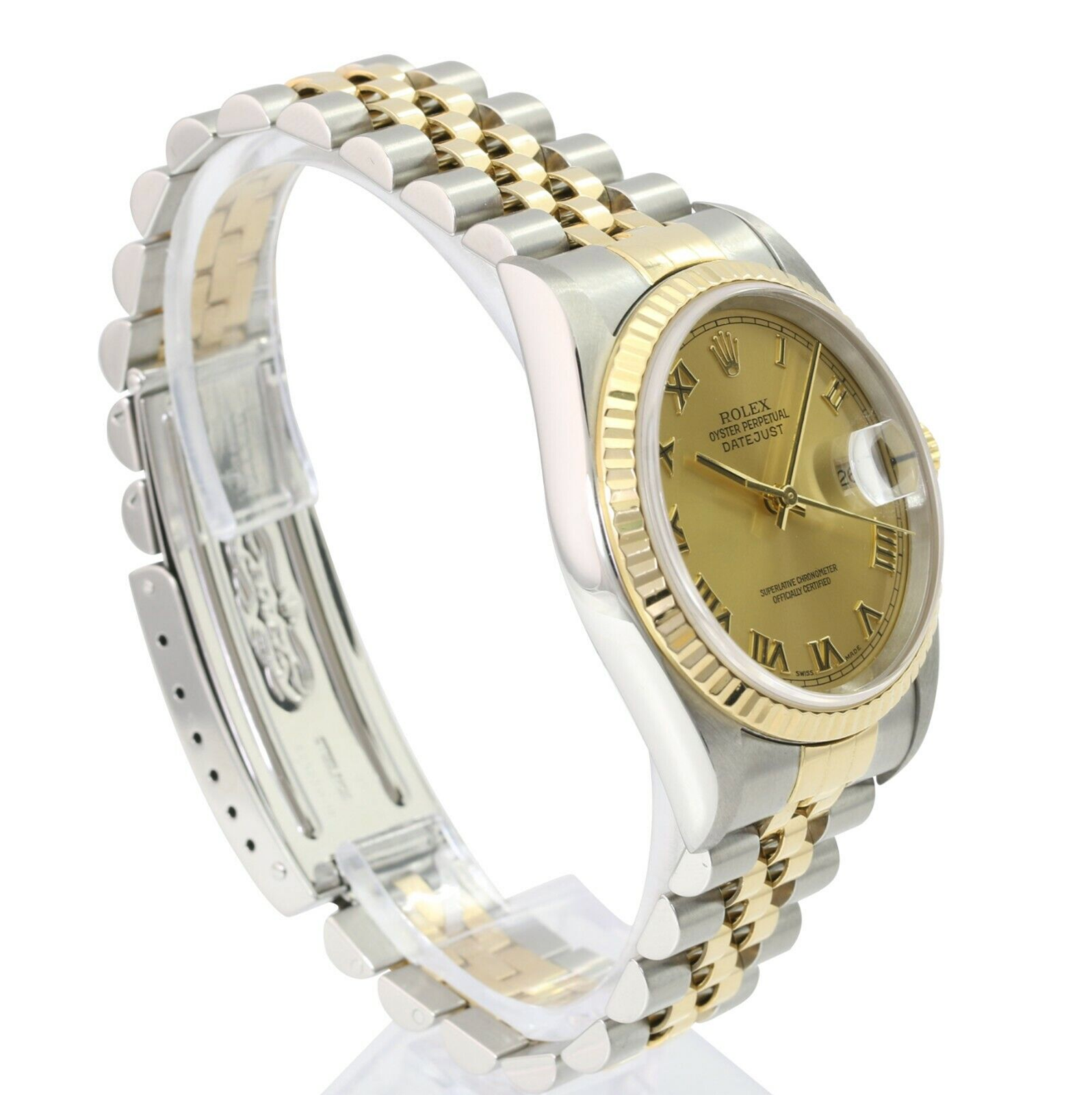 Rolex Men's Datejust Champagne Roman Dial SS & 18K Gold Bezel 36mm Watch - luxuriantconcierge