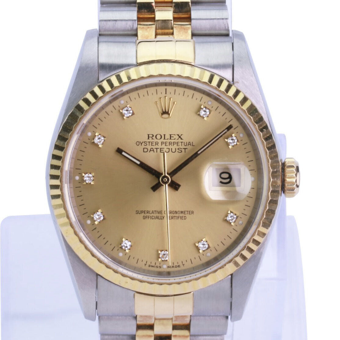 Rolex Datejust 16233 Watch 18ky & Ss Factory Champagne Diamond Dial Jubilee 36mm - luxuriantconcierge