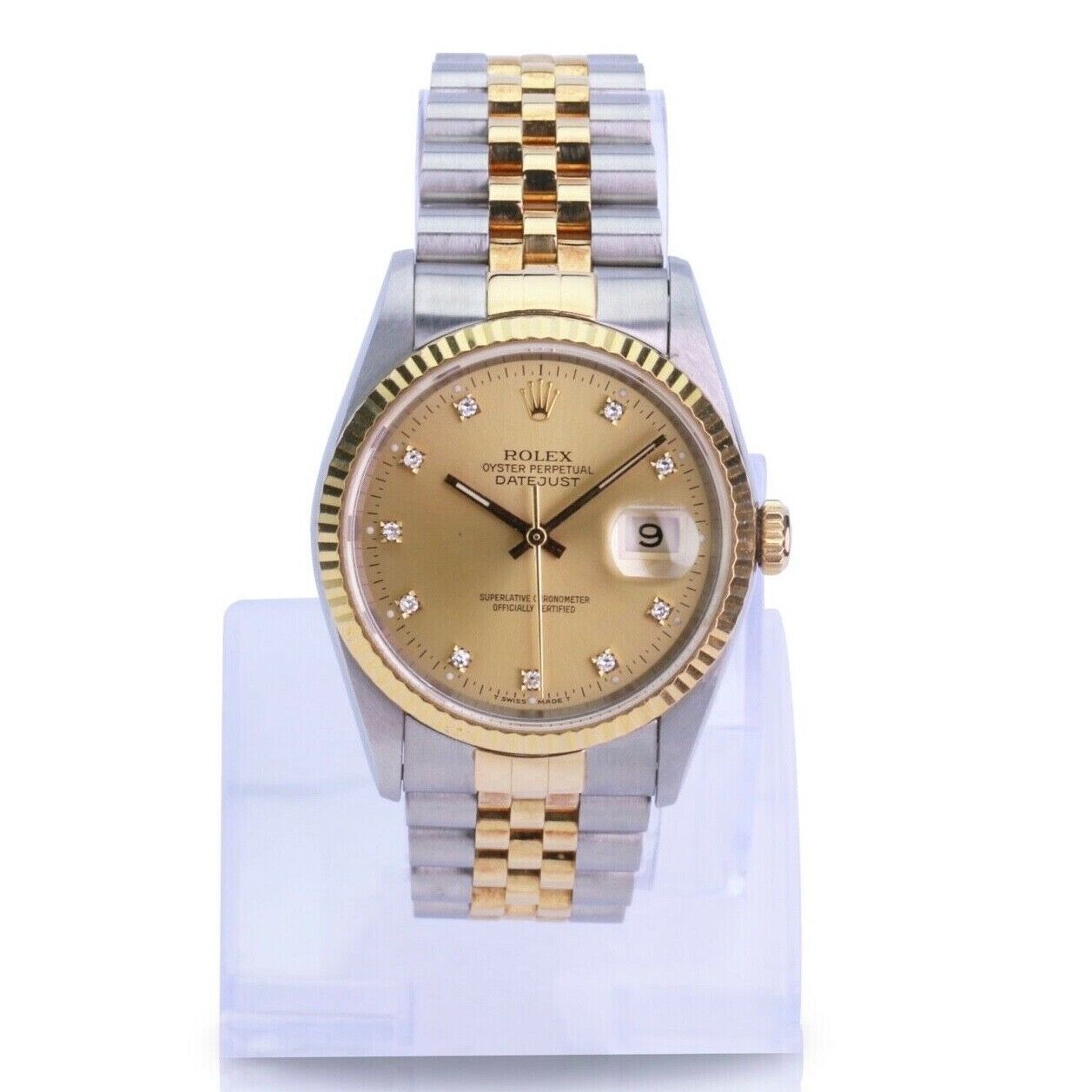 Rolex Datejust 16233 Watch 18ky & Ss Factory Champagne Diamond Dial Jubilee 36mm - luxuriantconcierge