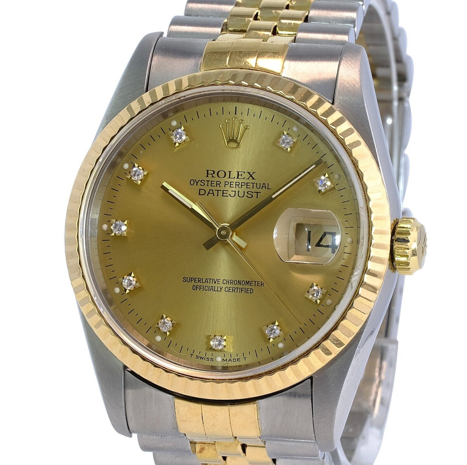 Rolex Men's Datejust Champagne Diamond Dial Fluted Bezel 36mm Watch Box & Papers - luxuriantconcierge