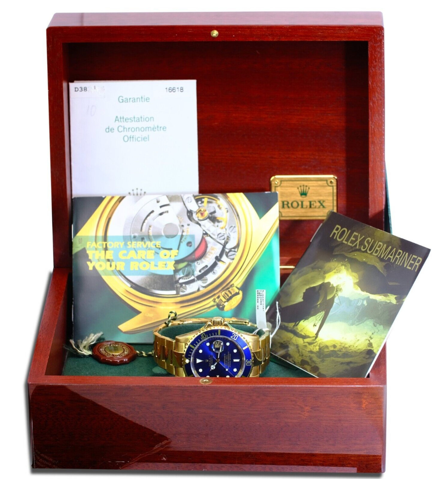 Rolex Men's Submariner 16618 18ky Gold Blue Dial/insert 40mm Watch W/ Box-papers - luxuriantconcierge