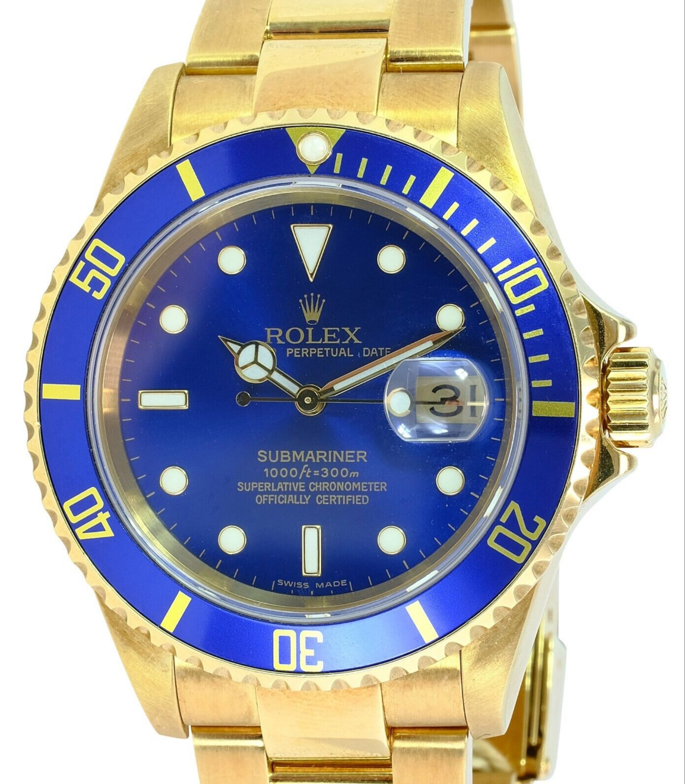 Rolex Men's Submariner 16618 18ky Gold Blue Dial/insert 40mm Watch W/ Box-papers - luxuriantconcierge