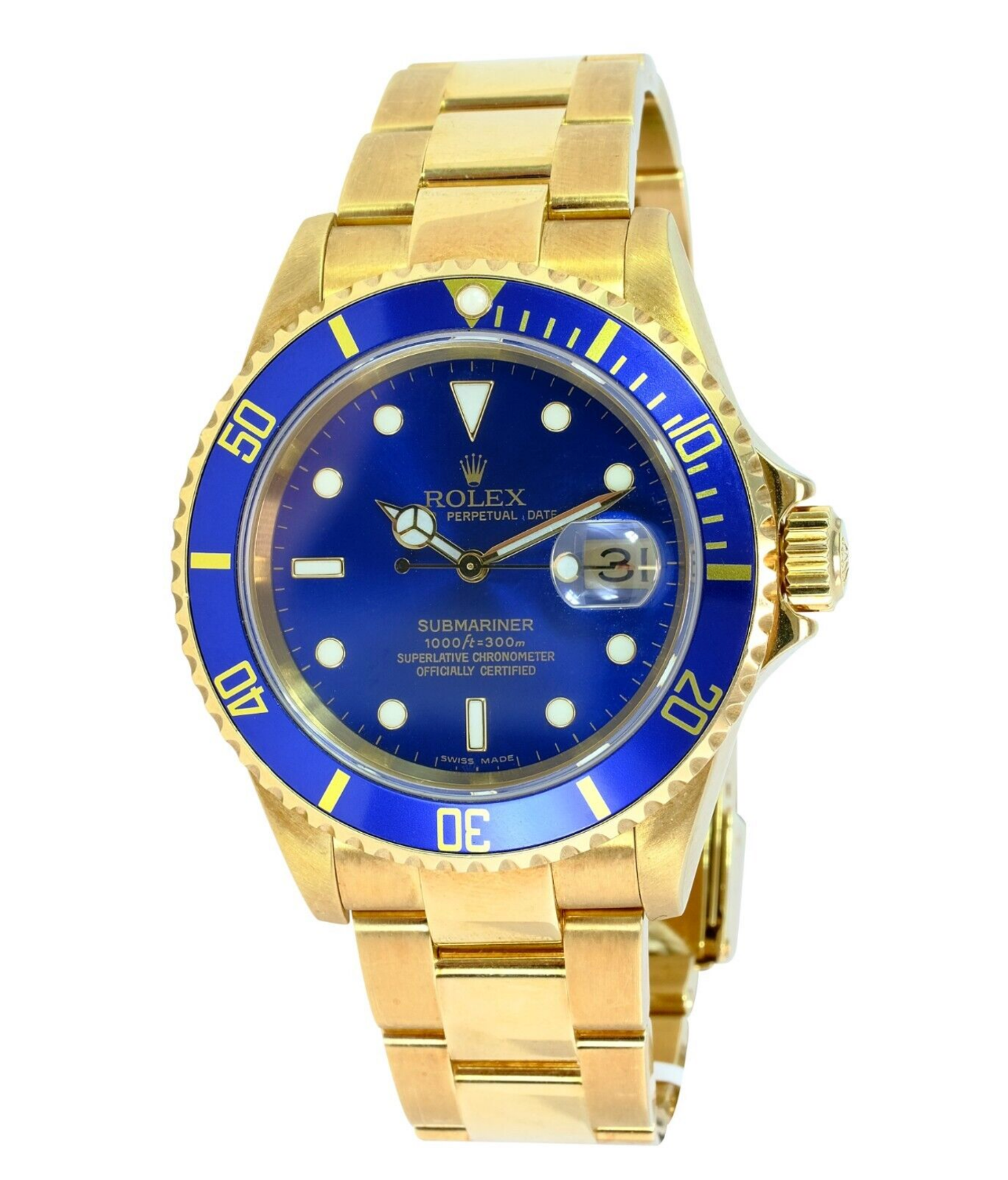 Rolex Men's Submariner 16618 18ky Gold Blue Dial/insert 40mm Watch W/ Box-papers - luxuriantconcierge