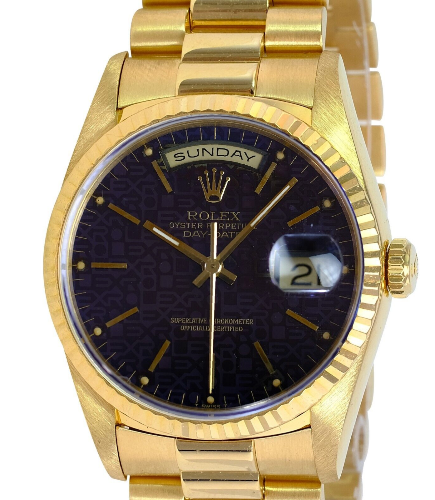 Rolex Men's Day-date 18238 18KY Gold Rare Blue Jubilee Dial President 36mm Watch - luxuriantconcierge