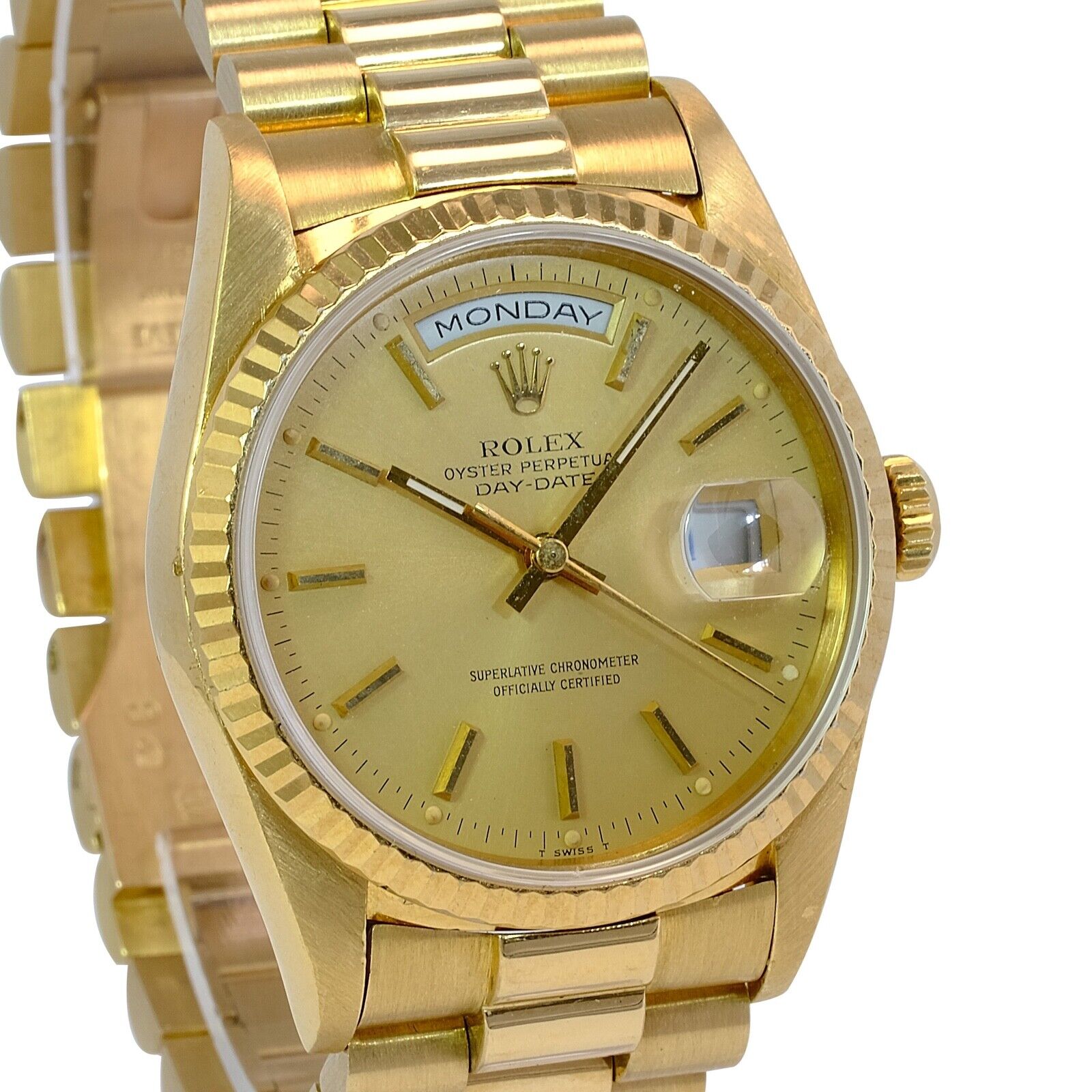 Rolex Day-date 18k Yellow Gold Champagne Index Fluted President Band Watch 36mm - luxuriantconcierge