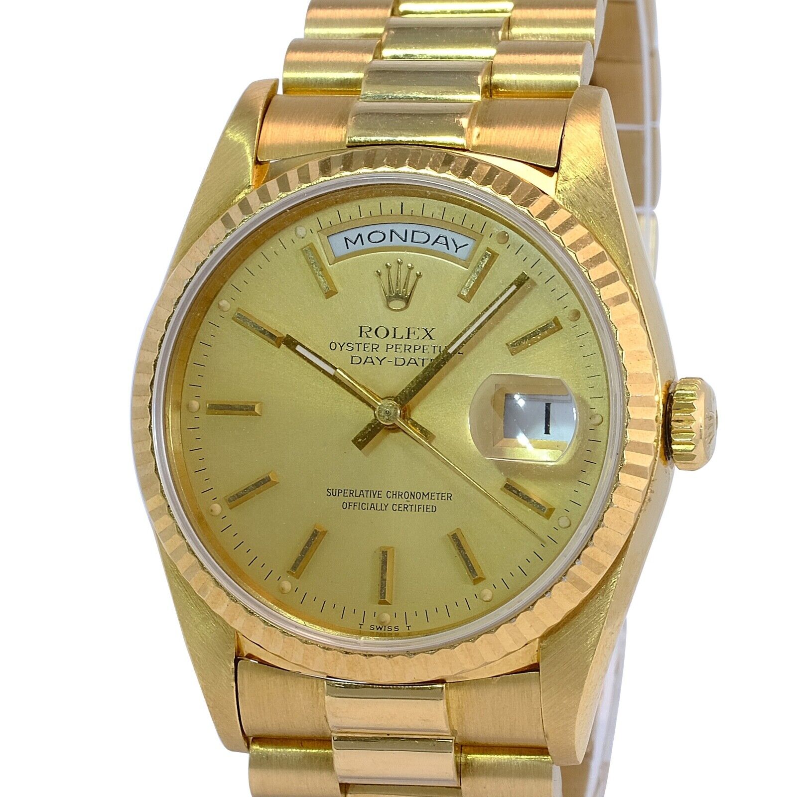 Rolex Day-date 18k Yellow Gold Champagne Index Fluted President Band Watch 36mm - luxuriantconcierge