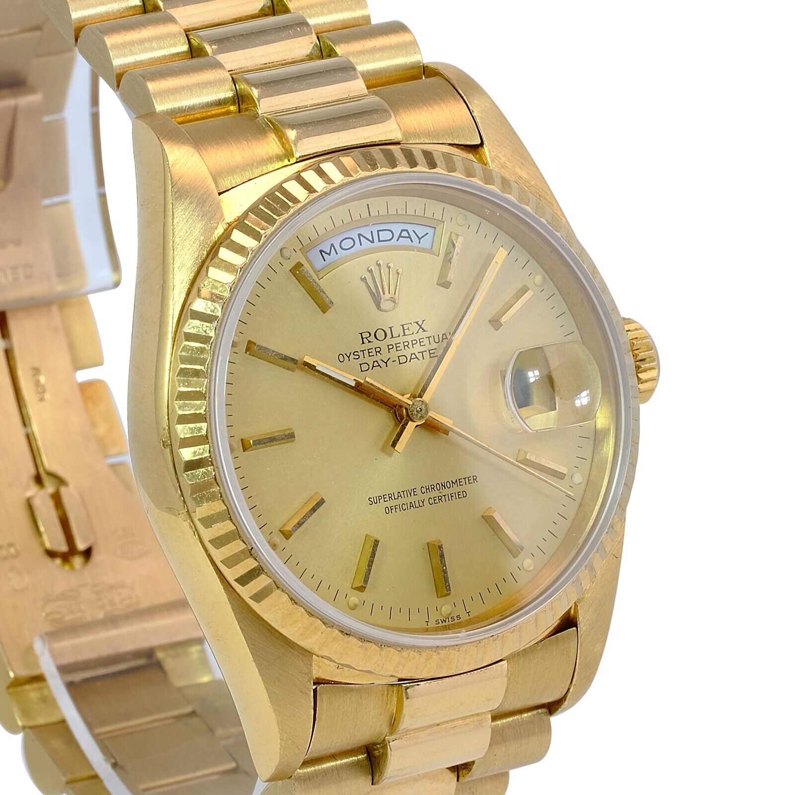 Rolex Day-date 18k Yellow Gold Champagne Index Fluted President Band Watch 36mm - luxuriantconcierge