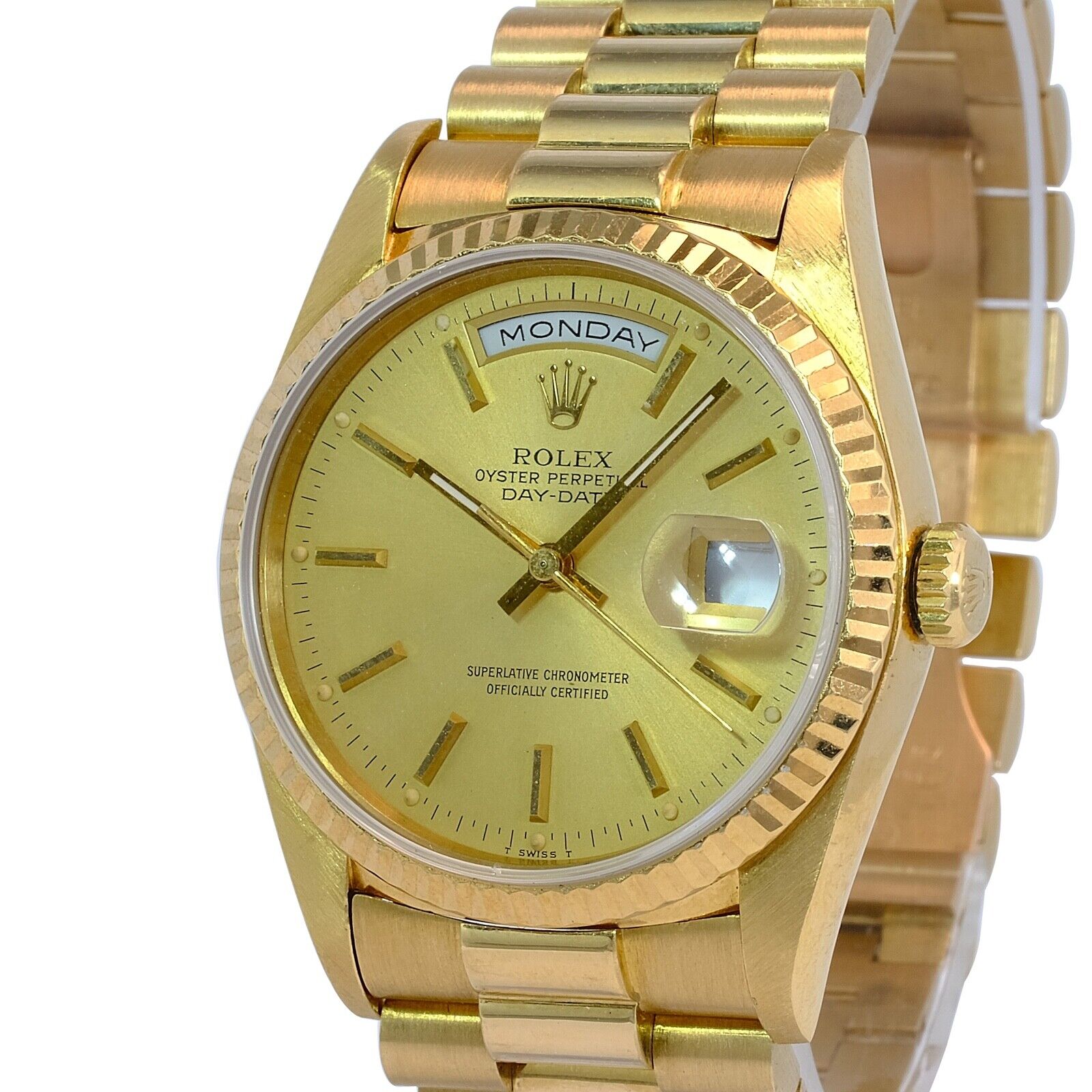 Rolex Day-date 18k Yellow Gold Champagne Index Fluted President Band Watch 36mm - luxuriantconcierge