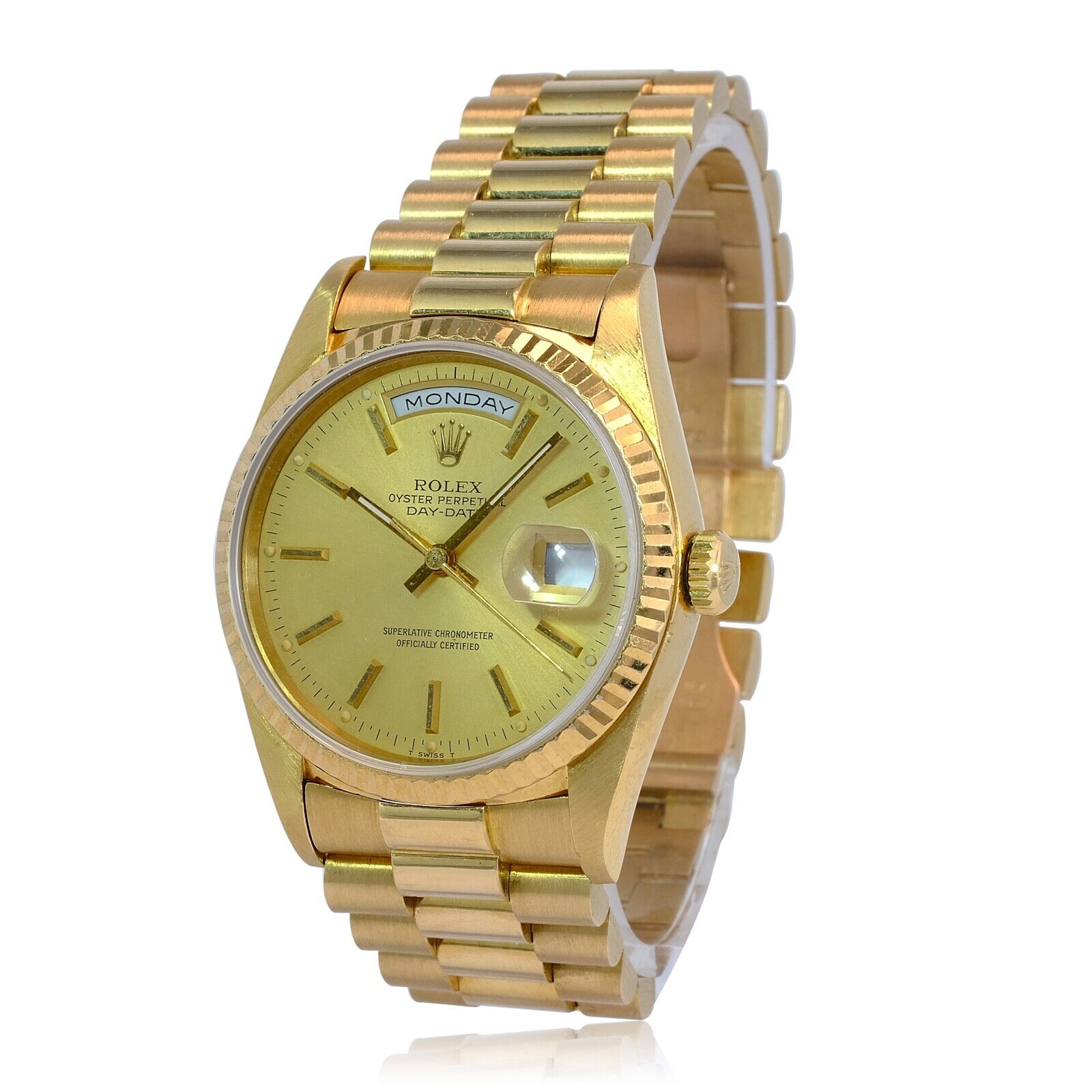 Rolex Day-date 18k Yellow Gold Champagne Index Fluted President Band Watch 36mm - luxuriantconcierge