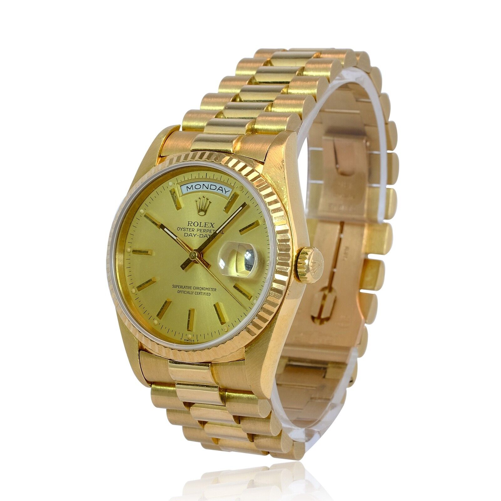 Rolex Day-date 18k Yellow Gold Champagne Index Fluted President Band Watch 36mm - luxuriantconcierge