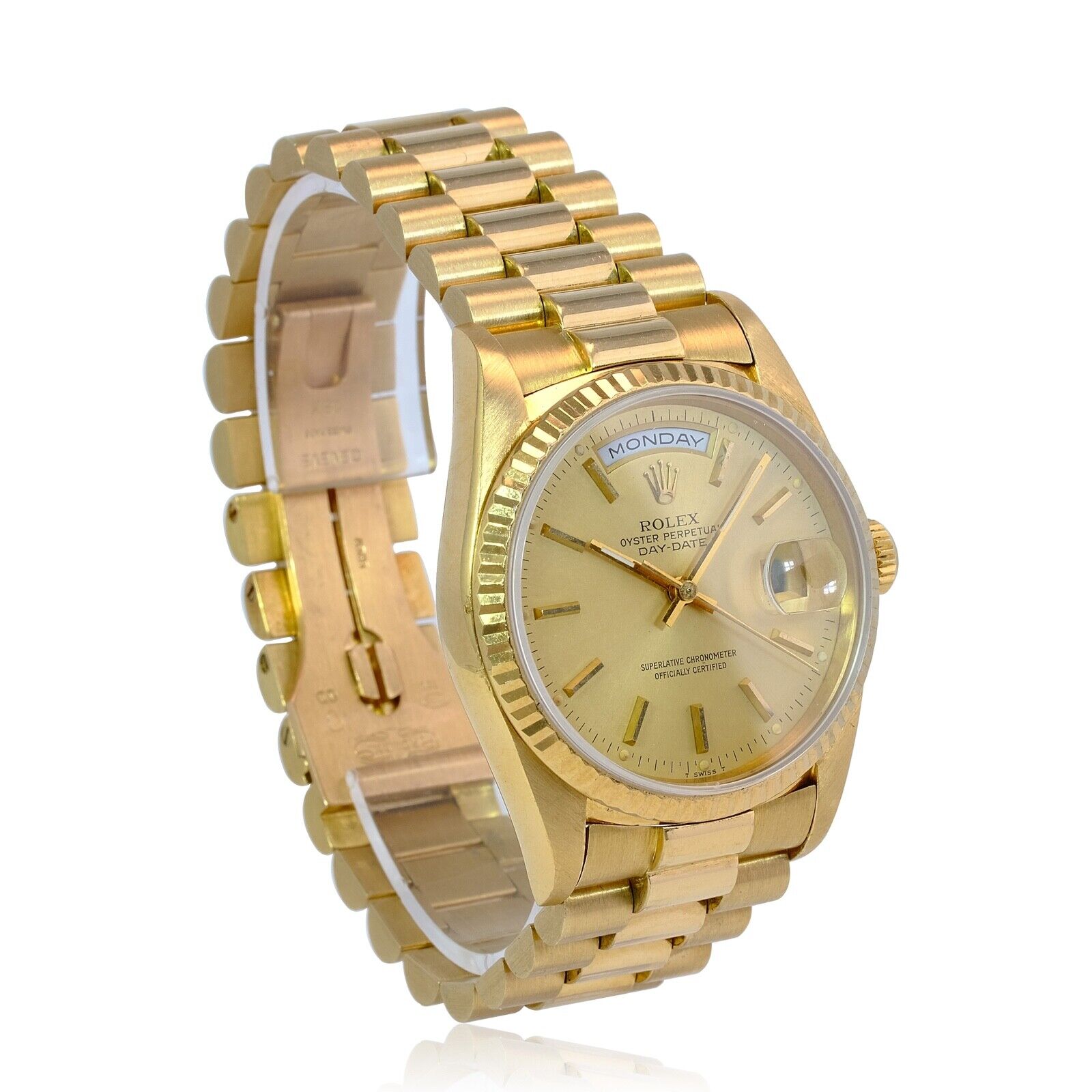 Rolex Day-date 18k Yellow Gold Champagne Index Fluted President Band Watch 36mm - luxuriantconcierge