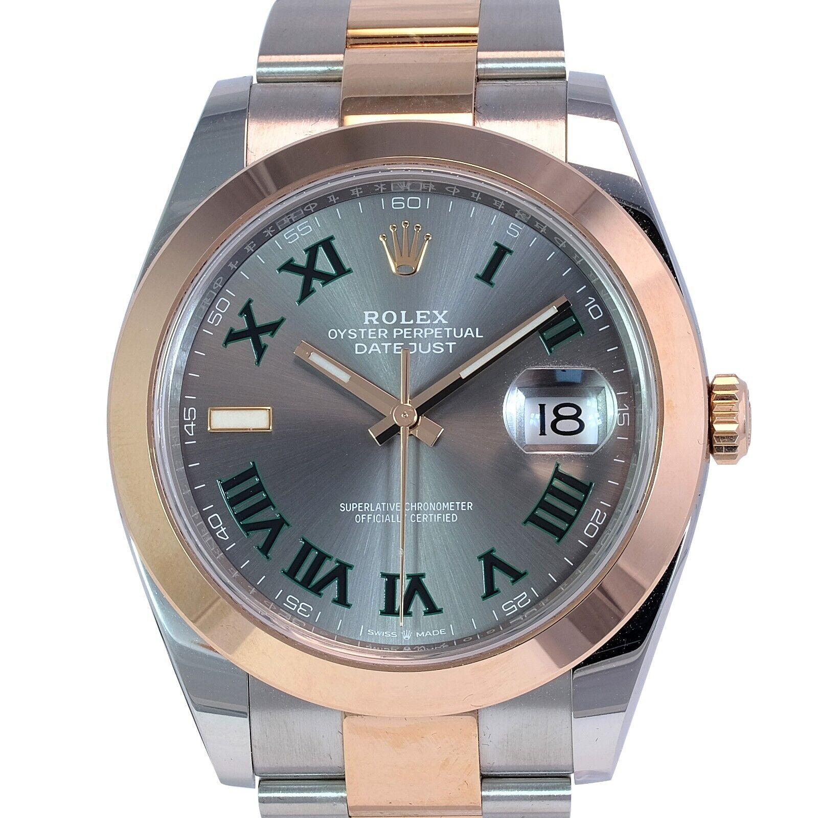 Rolex Men's Datejust II SS & 18k RG Wimbledon Grey Roman Dial 41mm Watch New - luxuriantconcierge