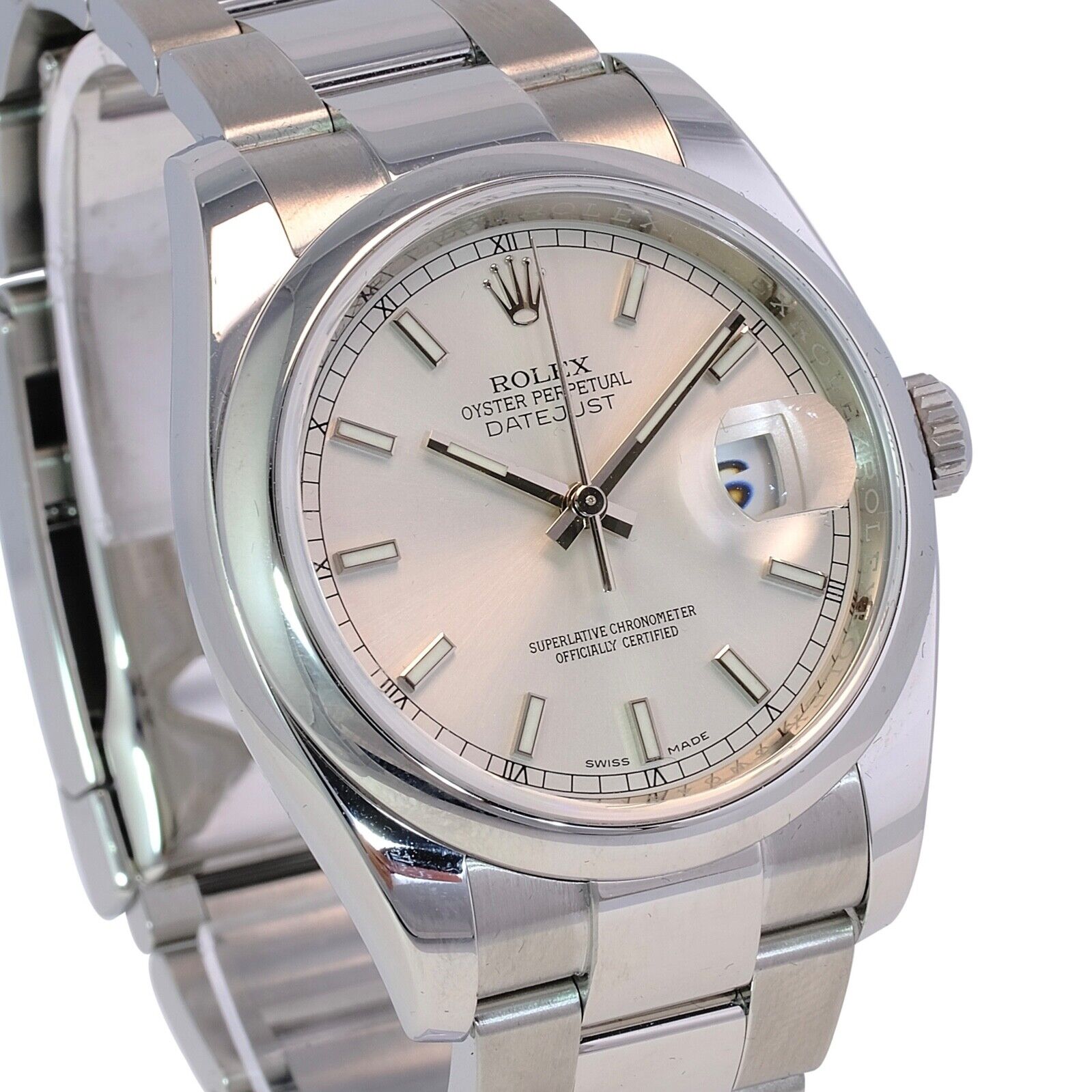 Mens Rolex Datejust 116200 Silver Index Luminous Dial Smooth Bezel Oyster Band - luxuriantconcierge