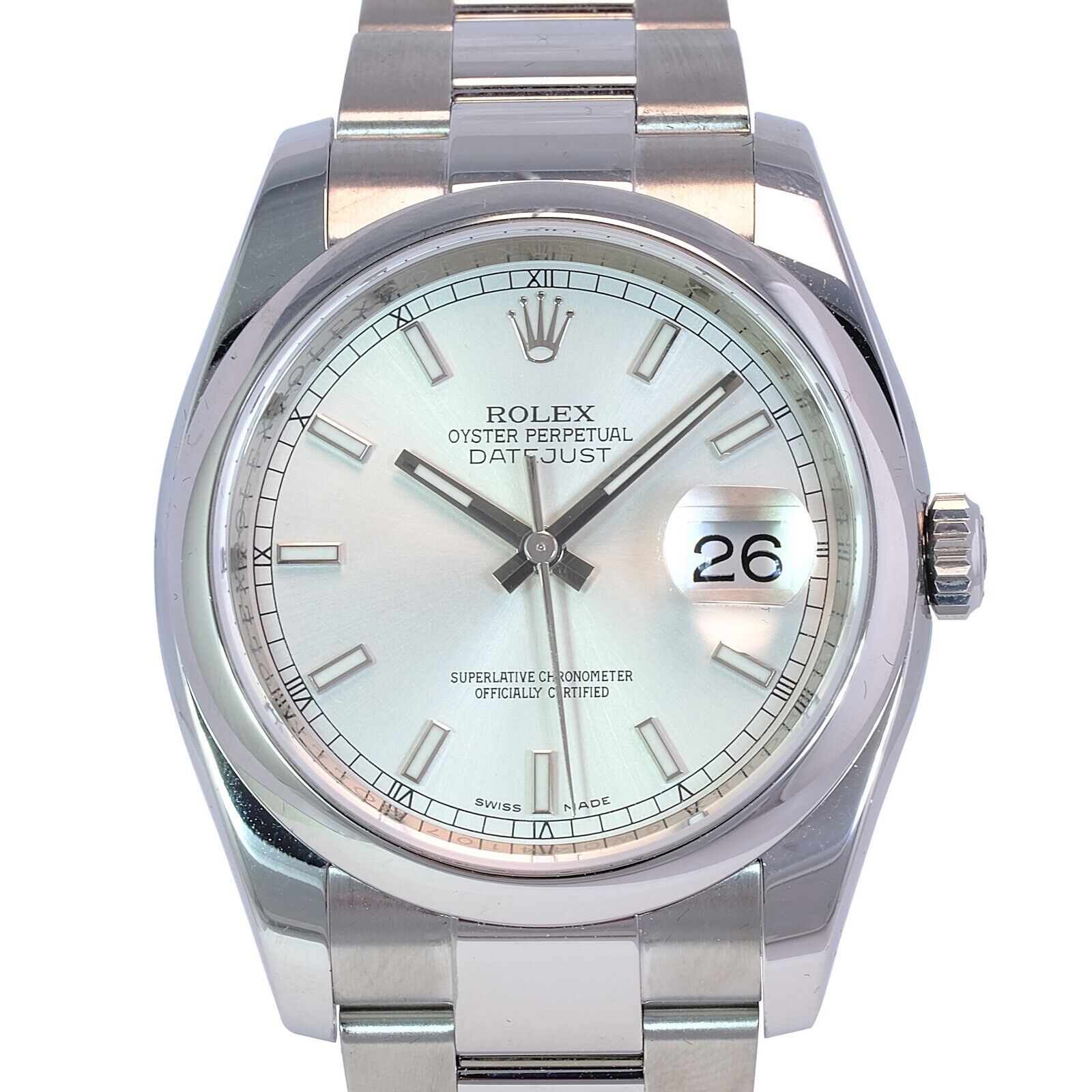 Mens Rolex Datejust 116200 Silver Index Luminous Dial Smooth Bezel Oyster Band - luxuriantconcierge