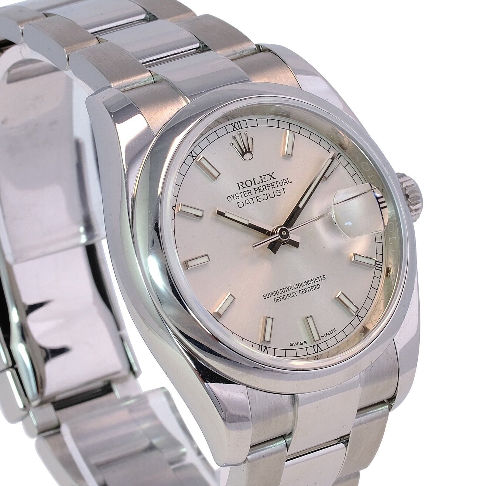 Mens Rolex Datejust 116200 Silver Index Luminous Dial Smooth Bezel Oyster Band - luxuriantconcierge