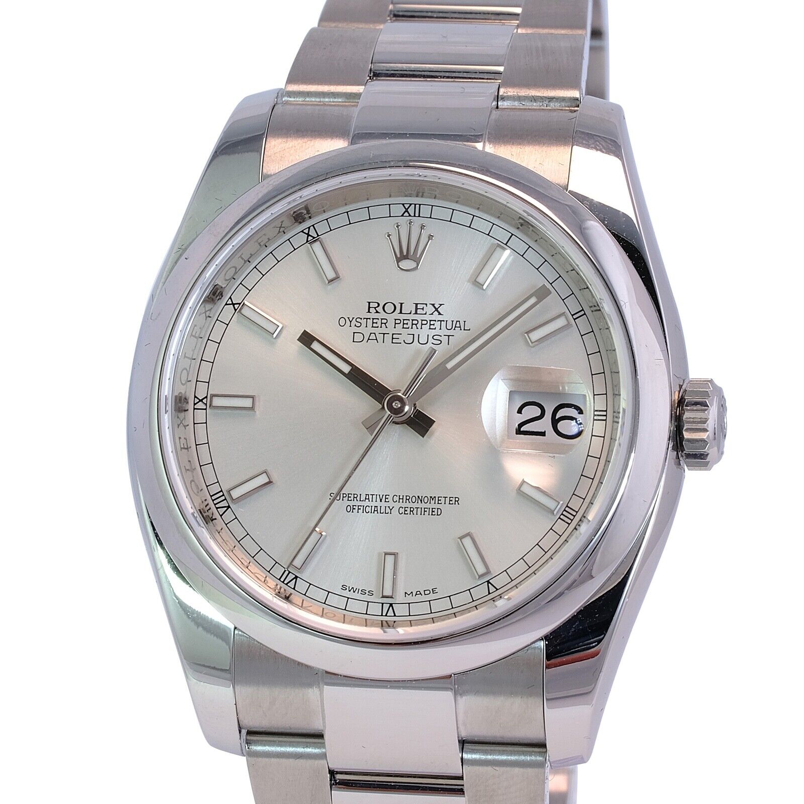 Mens Rolex Datejust 116200 Silver Index Luminous Dial Smooth Bezel Oyster Band - luxuriantconcierge