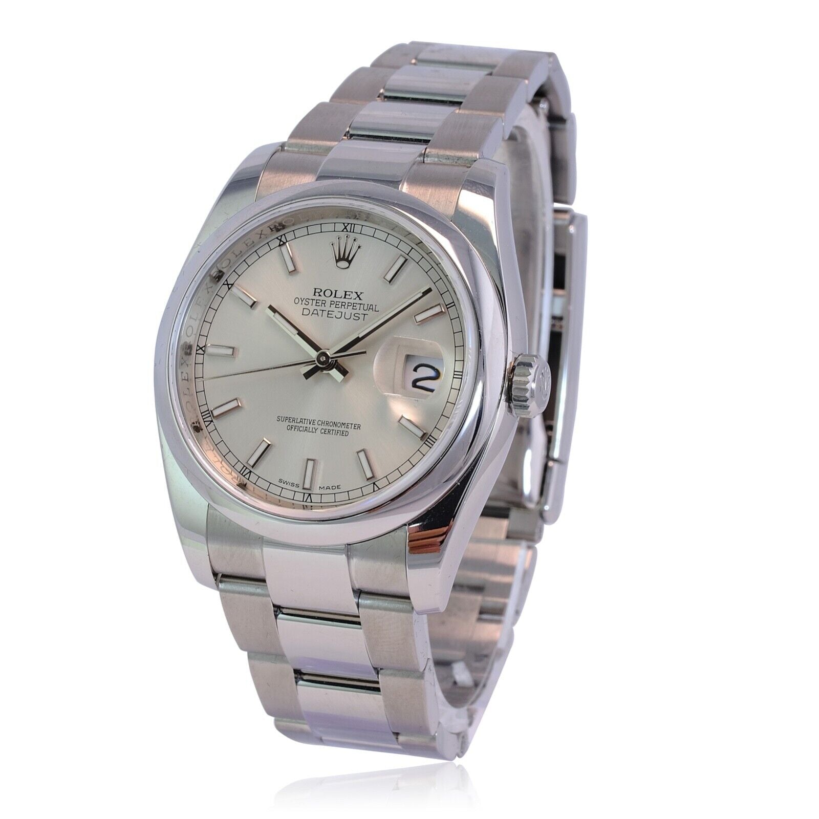 Mens Rolex Datejust 116200 Silver Index Luminous Dial Smooth Bezel Oyster Band - luxuriantconcierge