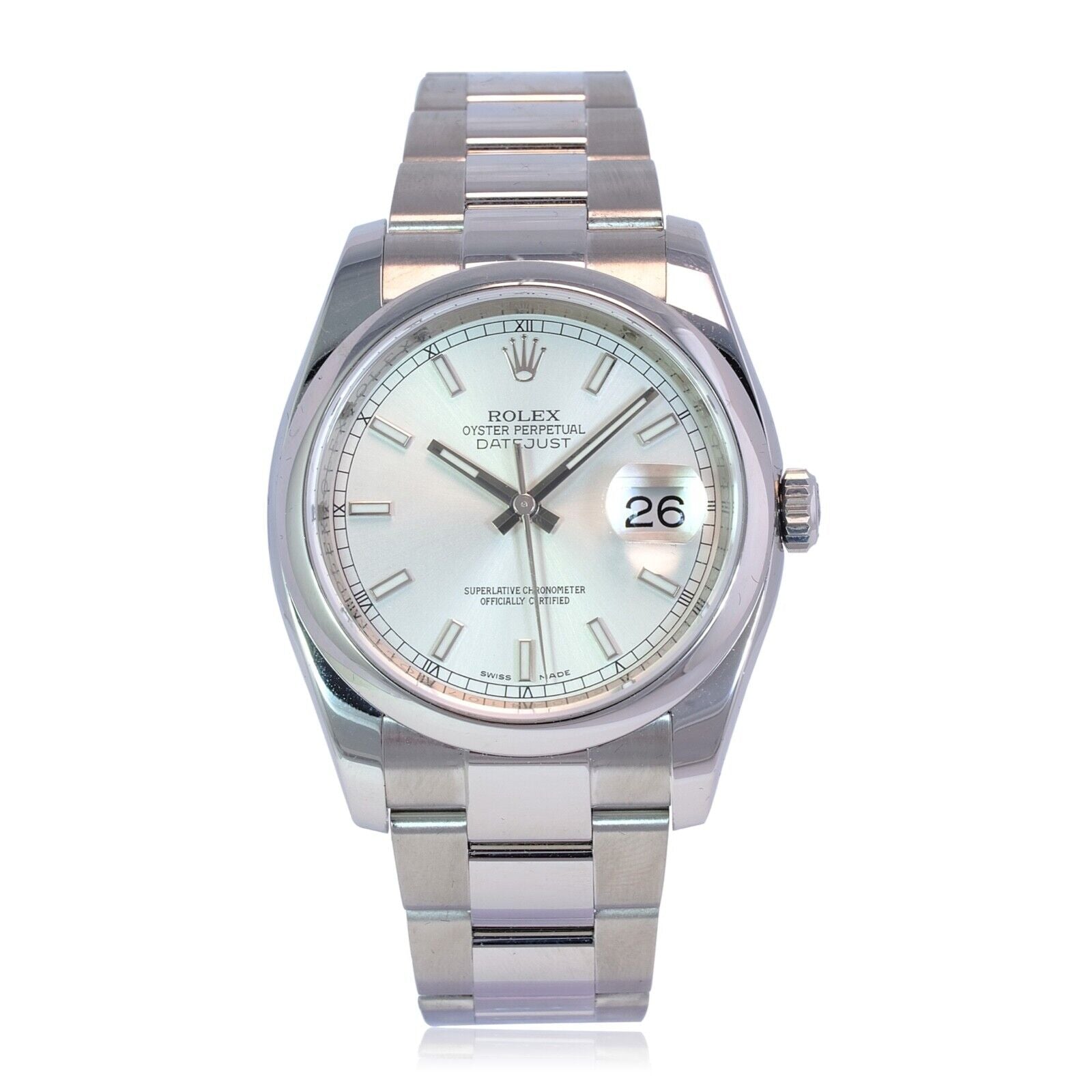 Mens Rolex Datejust 116200 Silver Index Luminous Dial Smooth Bezel Oyster Band - luxuriantconcierge