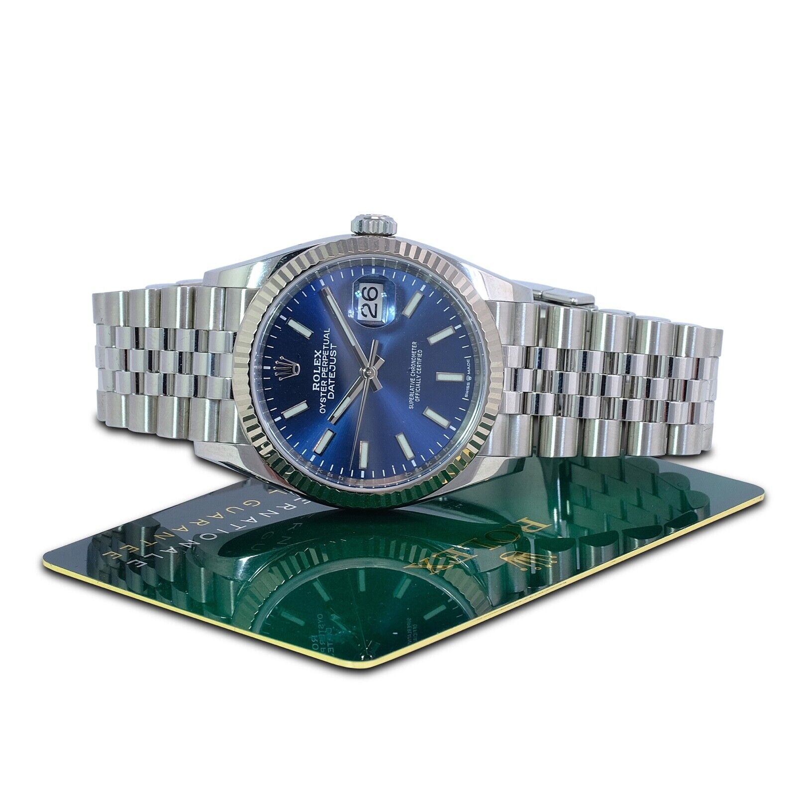 Rolex Datejust 126234 Blue Index Dial 18k White Gold Fluted Jubilee Watch 36mm - luxuriantconcierge