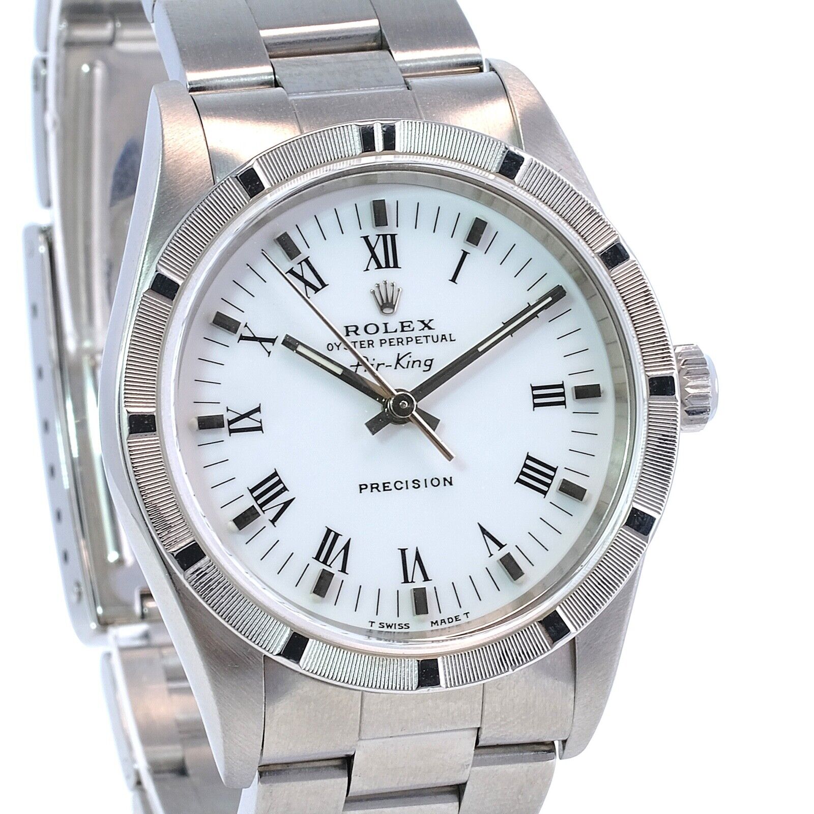 Rolex Air-king Stainless Steel White Index/roman Dial Oyster Band 34mm Watch - luxuriantconcierge