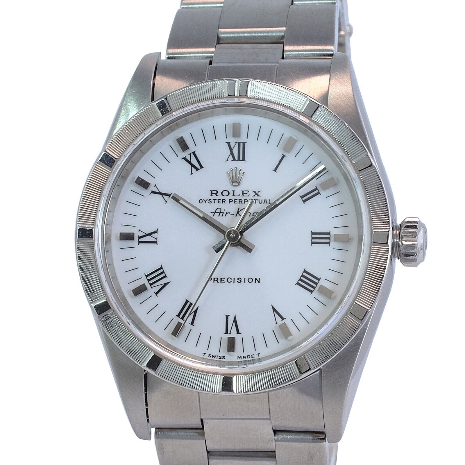 Rolex Air-king Stainless Steel White Index/roman Dial Oyster Band 34mm Watch - luxuriantconcierge