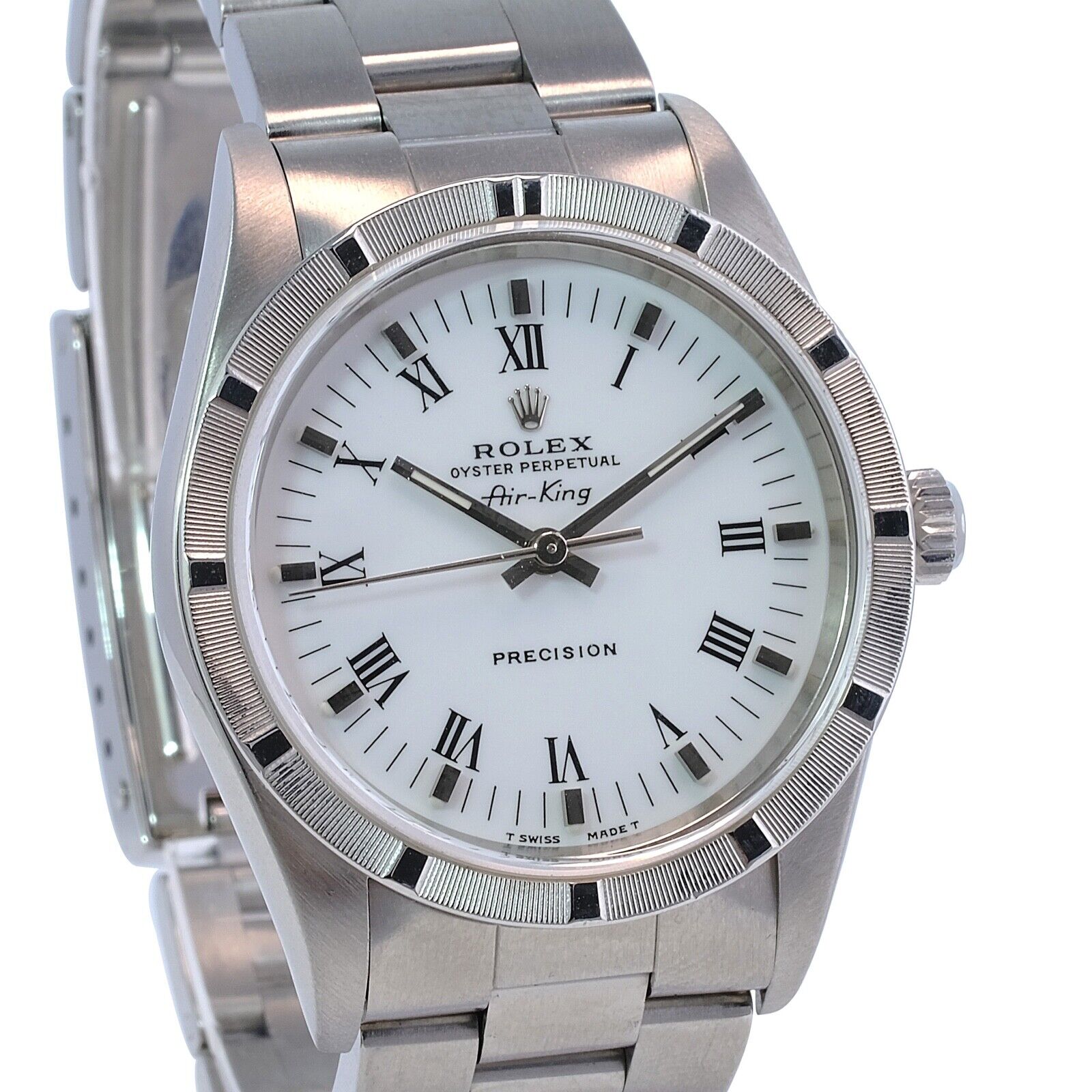 Rolex Air-king Stainless Steel White Index/roman Dial Oyster Band 34mm Watch - luxuriantconcierge