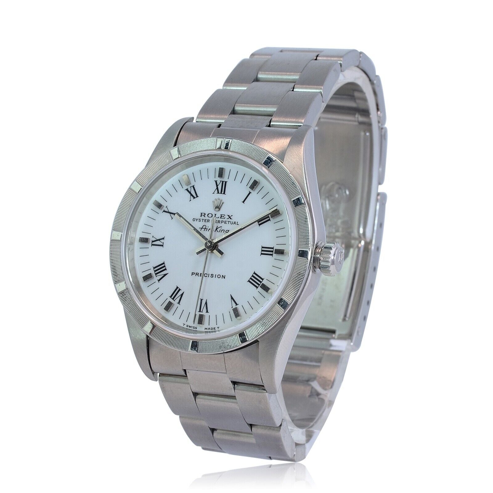 Rolex Air-king Stainless Steel White Index/roman Dial Oyster Band 34mm Watch - luxuriantconcierge