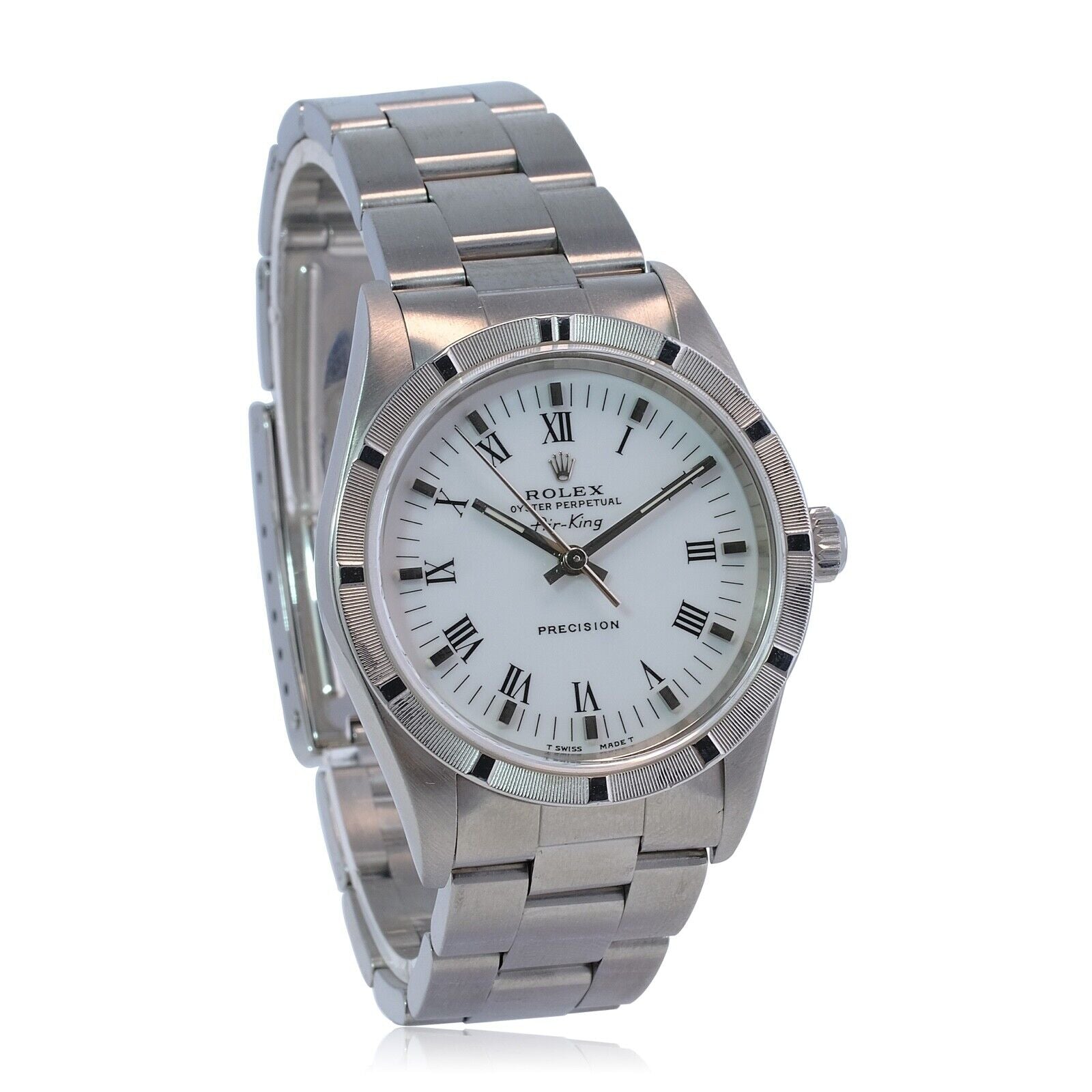 Rolex Air-king Stainless Steel White Index/roman Dial Oyster Band 34mm Watch - luxuriantconcierge