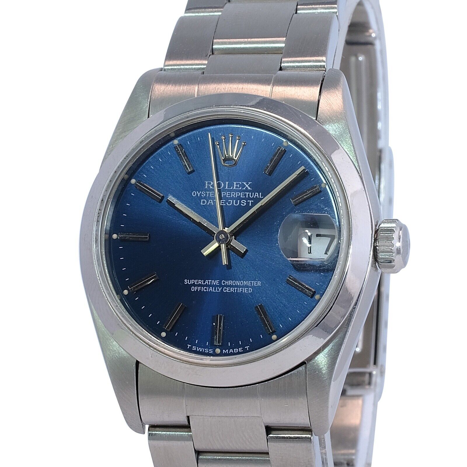 Rolex Datejust 68240 Mid-size Blue Index Dial Oyster Band Watch 31mm - luxuriantconcierge