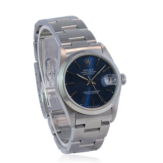 Rolex Datejust 68240 Mid-size Blue Index Dial Oyster Band Watch 31mm - luxuriantconcierge