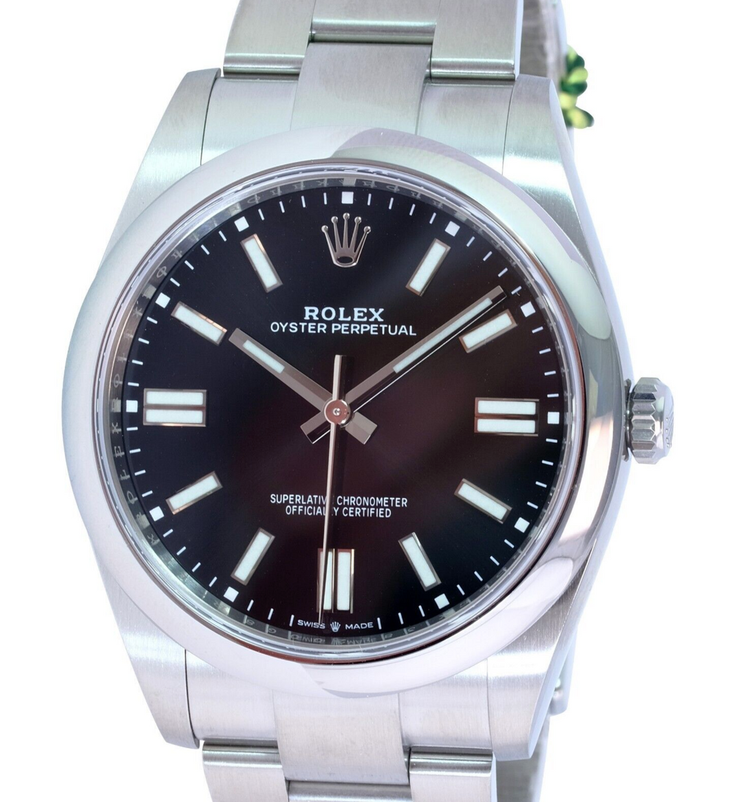 Rolex Men's Oyster Perpetual Stainless Steel Black Dial Domed 41mm Watch - New - luxuriantconcierge