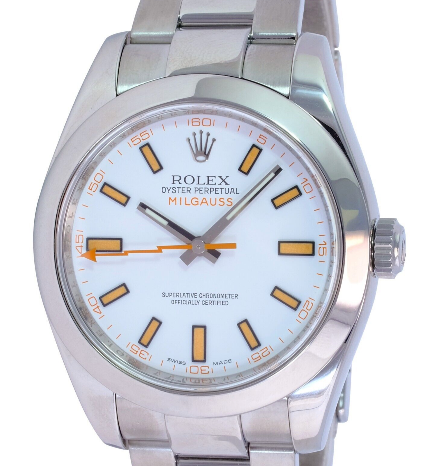 Rolex Men's Milgauss 116400 Oyster Perpetual White Dial Ss 40mm Watch - Mint - luxuriantconcierge