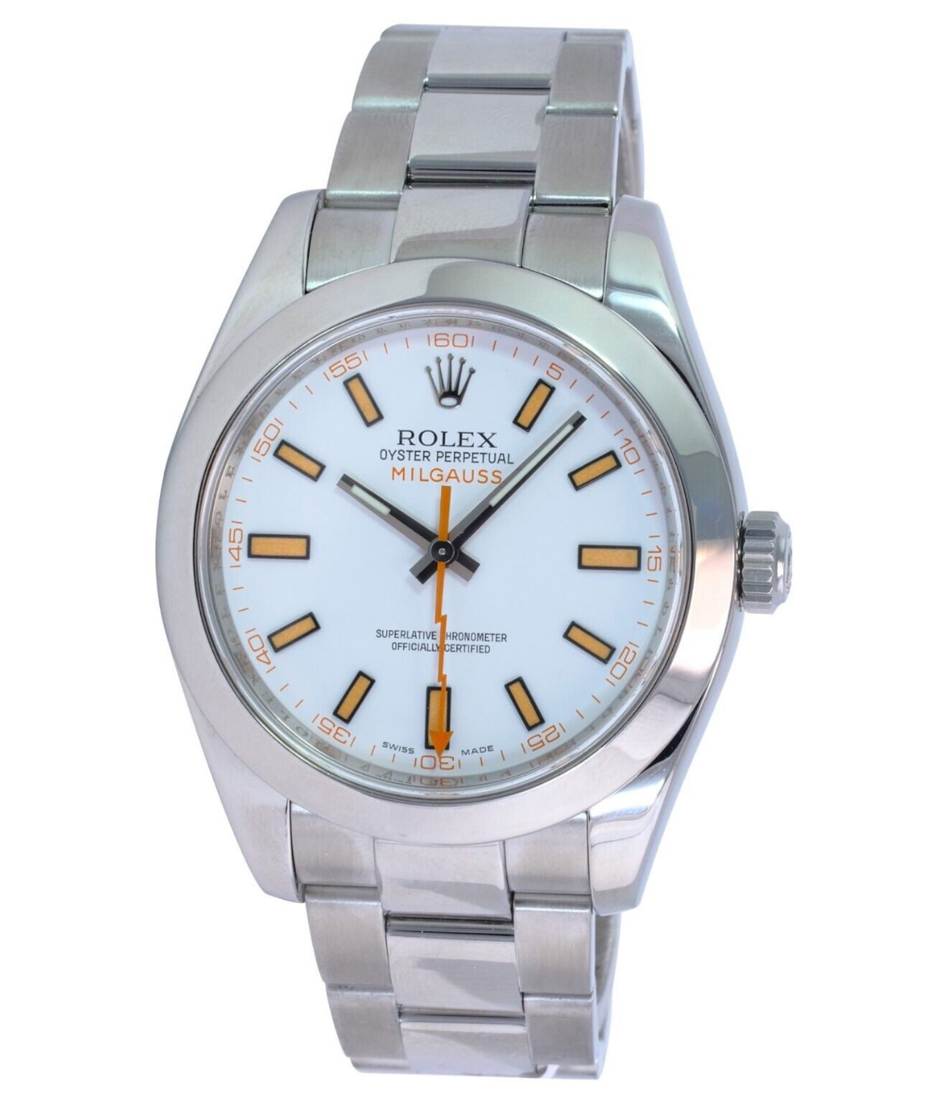 Rolex Men's Milgauss 116400 Oyster Perpetual White Dial Ss 40mm Watch - Mint - luxuriantconcierge