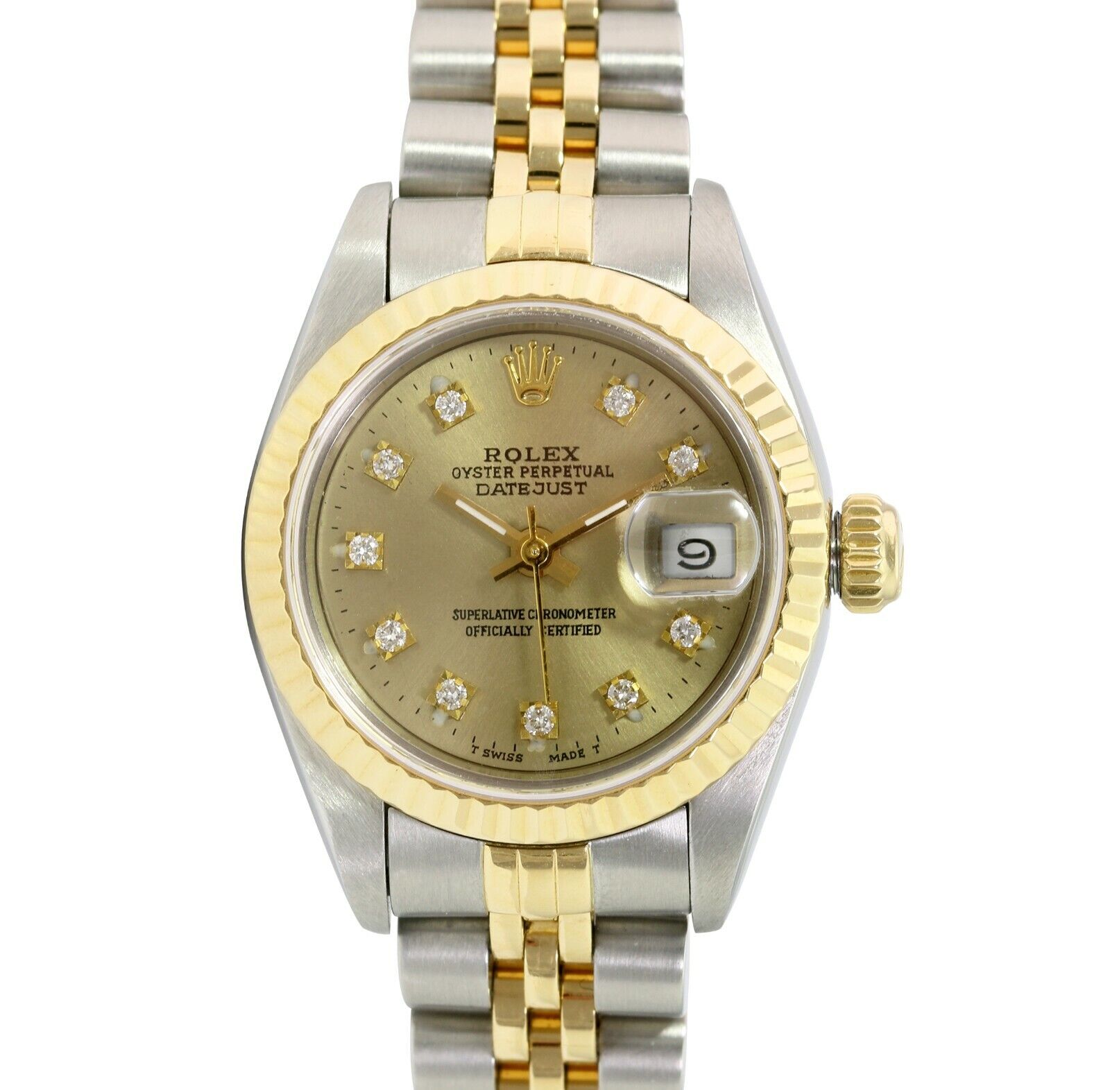 Rolex Datejust Ladies 18KY Gold & Steel Champagne Diamond Fluted Jubilee Watch - luxuriantconcierge