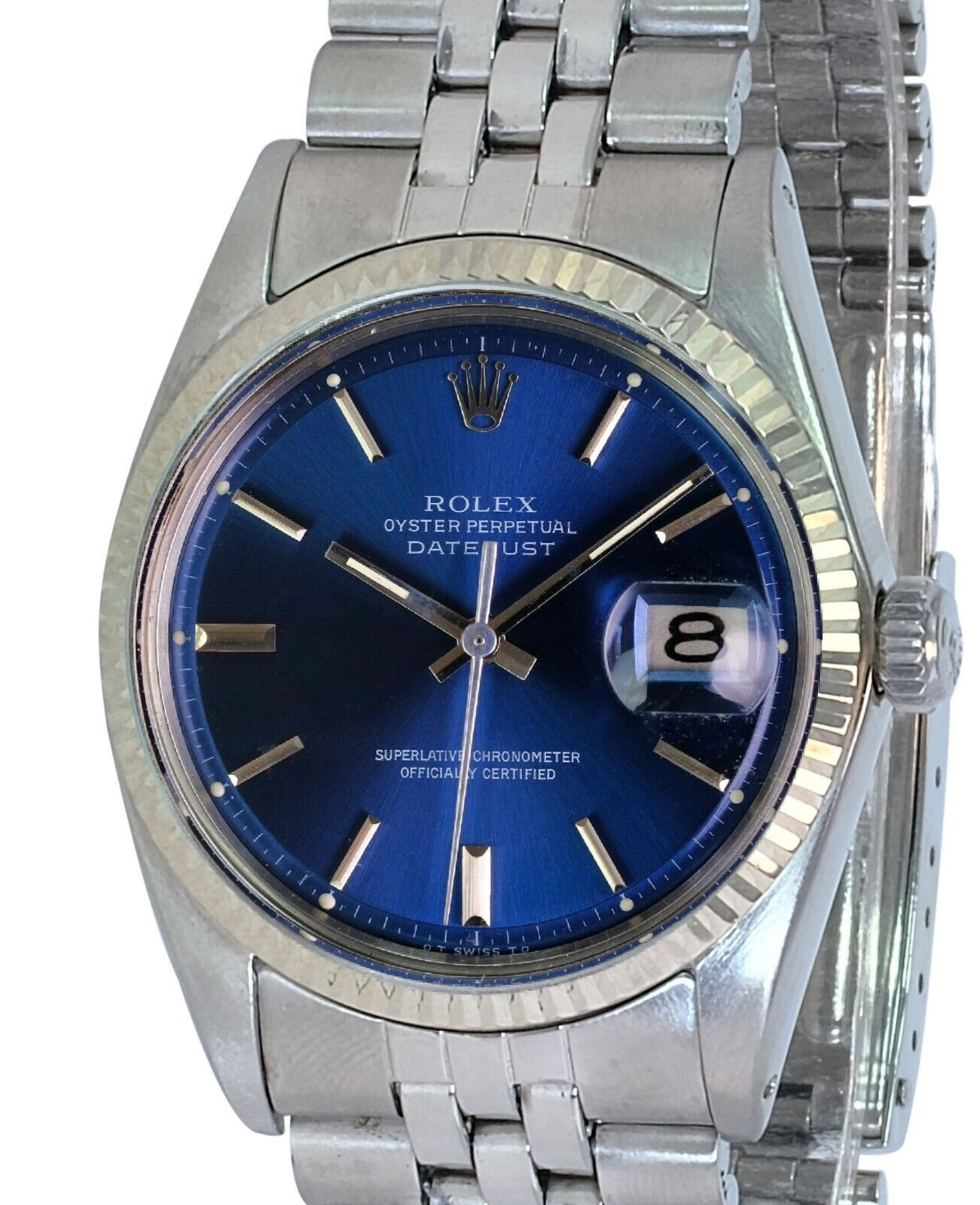 Rolex Men's Datejust Rare Blue Sigma Index Dial Fluted Bezel Jubilee 36mm Watch - luxuriantconcierge