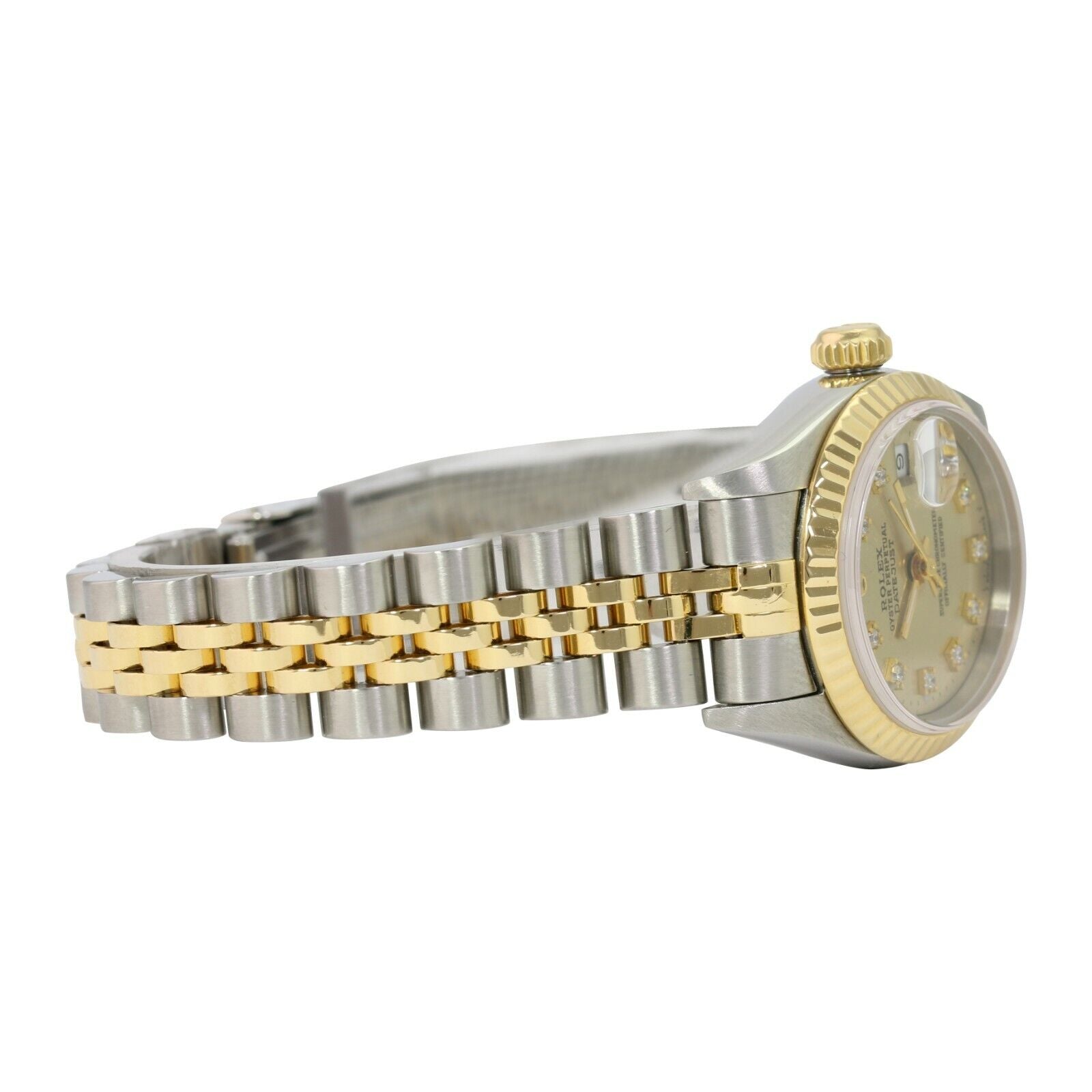 Rolex Datejust Ladies 18KY Gold & Steel Champagne Diamond Fluted Jubilee Watch - luxuriantconcierge