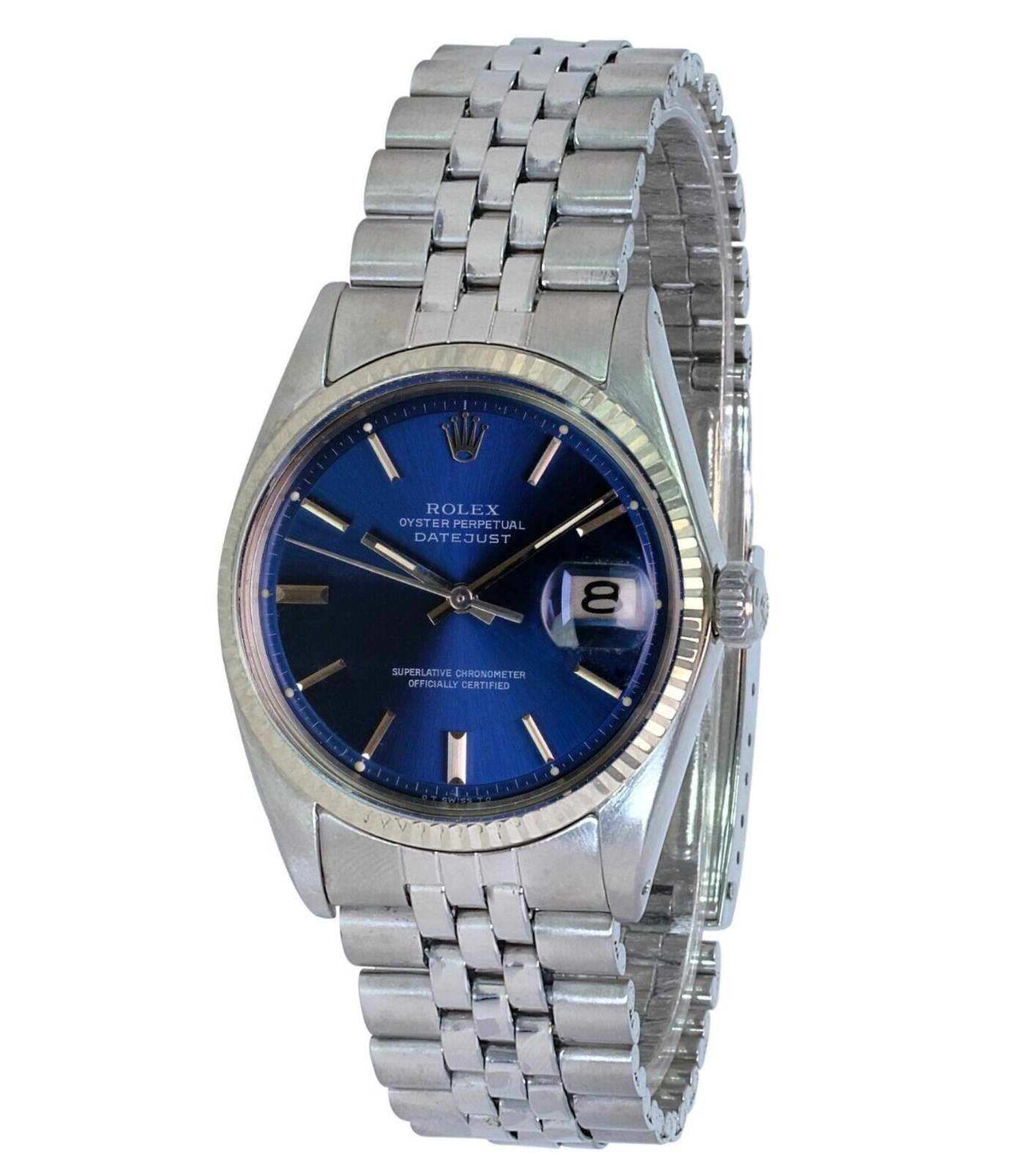 Rolex Men's Datejust Rare Blue Sigma Index Dial Fluted Bezel Jubilee 36mm Watch - luxuriantconcierge