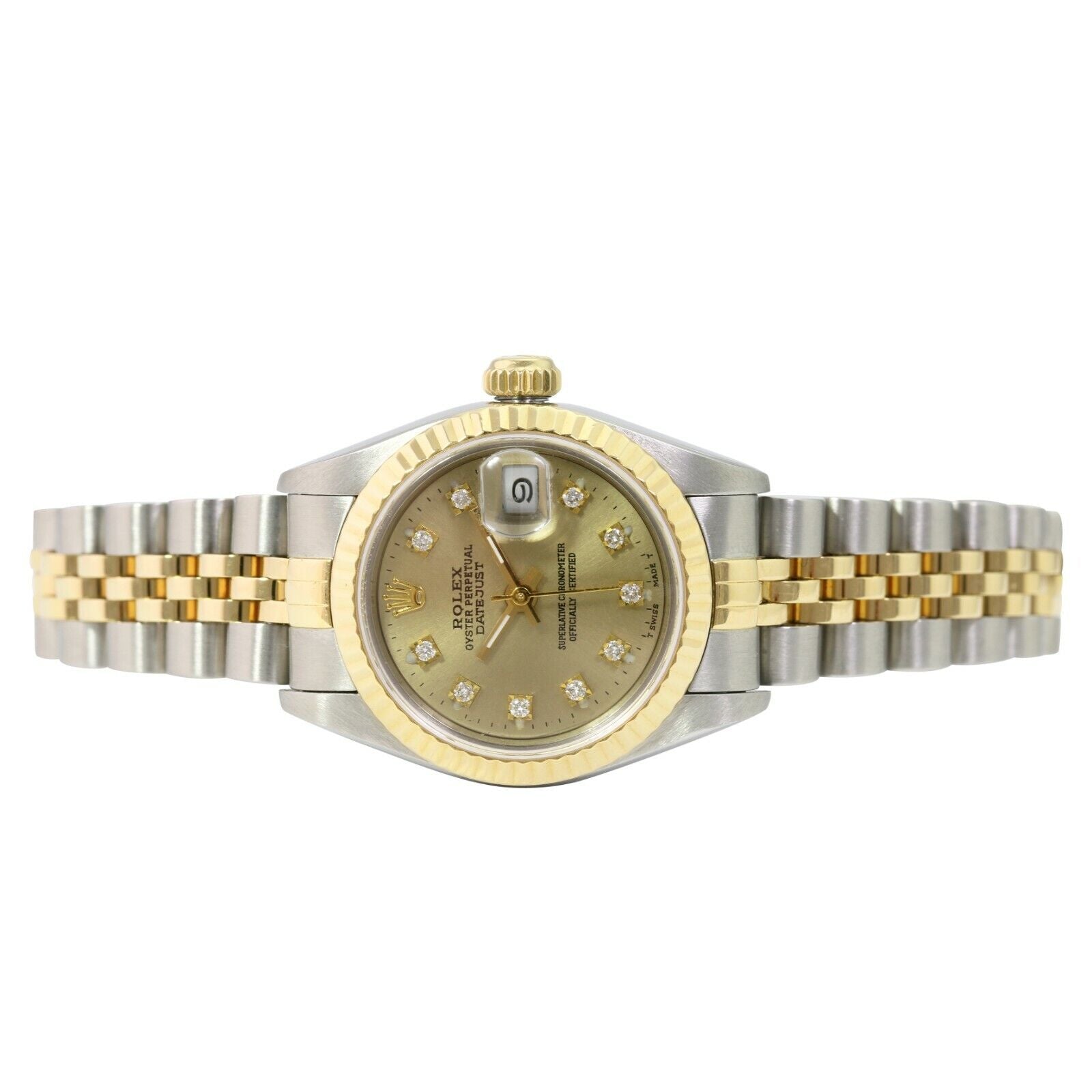 Rolex Datejust Ladies 18KY Gold & Steel Champagne Diamond Fluted Jubilee Watch - luxuriantconcierge