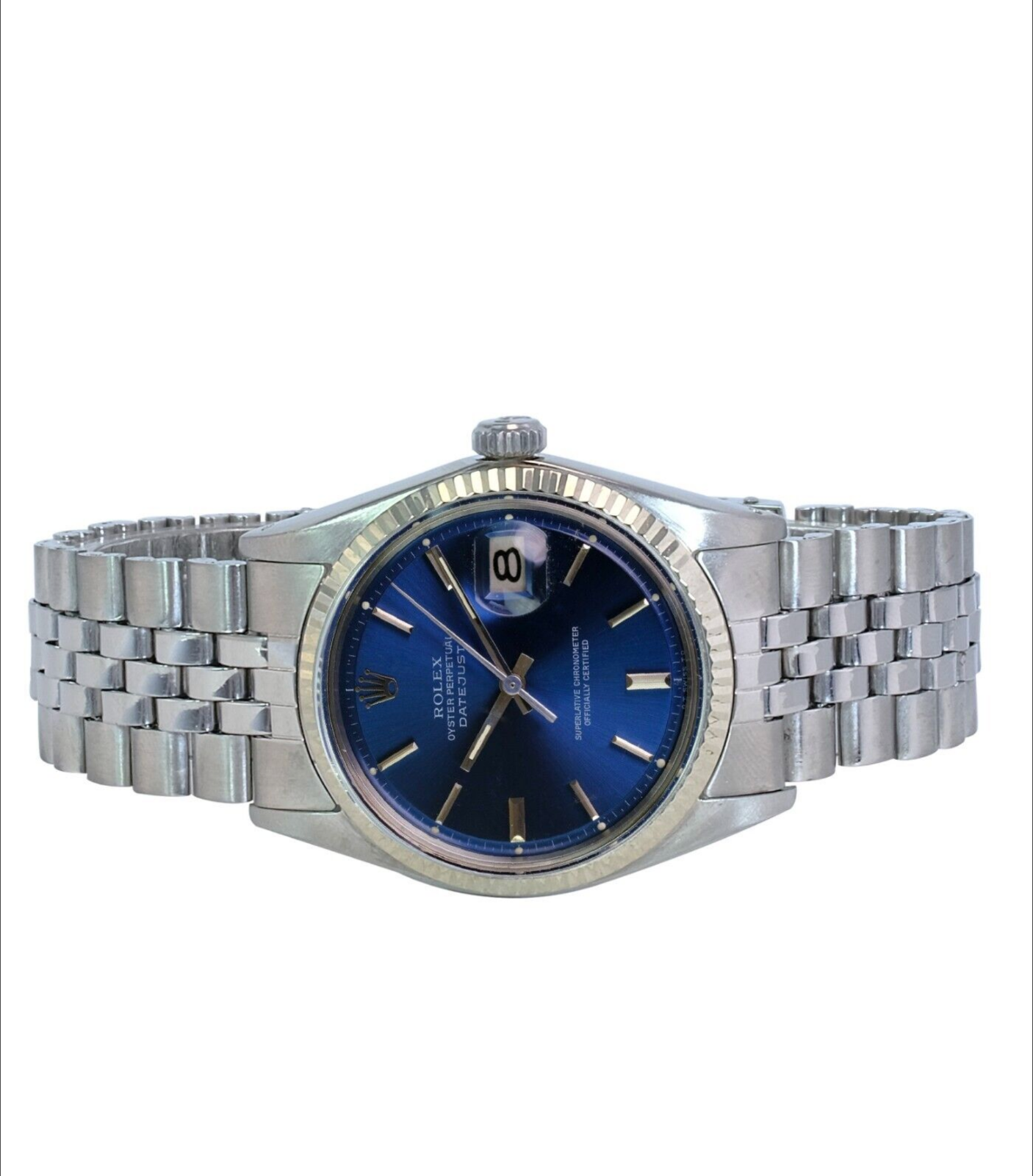 Rolex Men's Datejust Rare Blue Sigma Index Dial Fluted Bezel Jubilee 36mm Watch - luxuriantconcierge