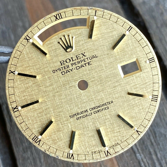 Original Rolex Day-Date 18K Yellow Champagne Linen Index Dial 36mm 18038 18238 - luxuriantconcierge