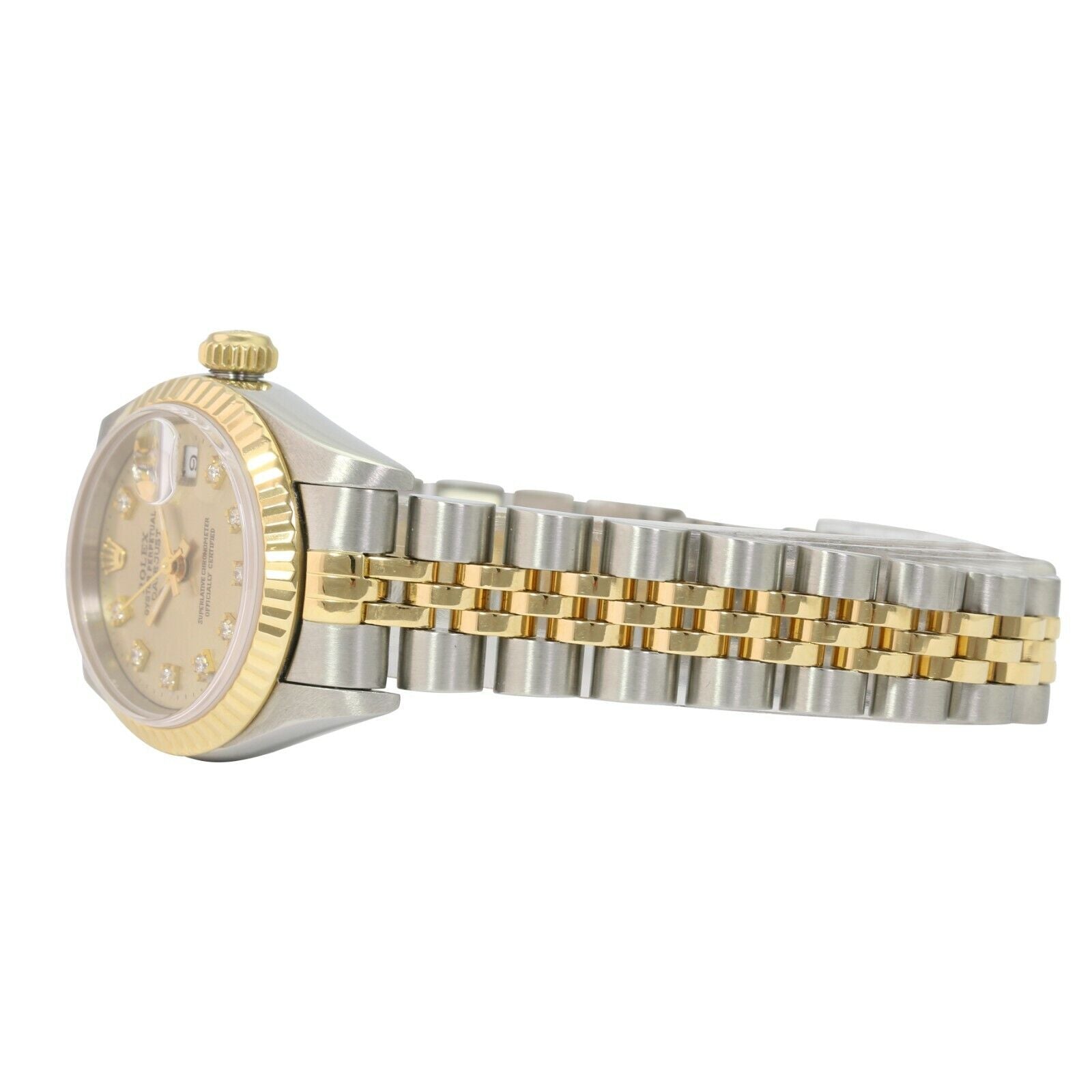 Rolex Datejust Ladies 18KY Gold & Steel Champagne Diamond Fluted Jubilee Watch - luxuriantconcierge