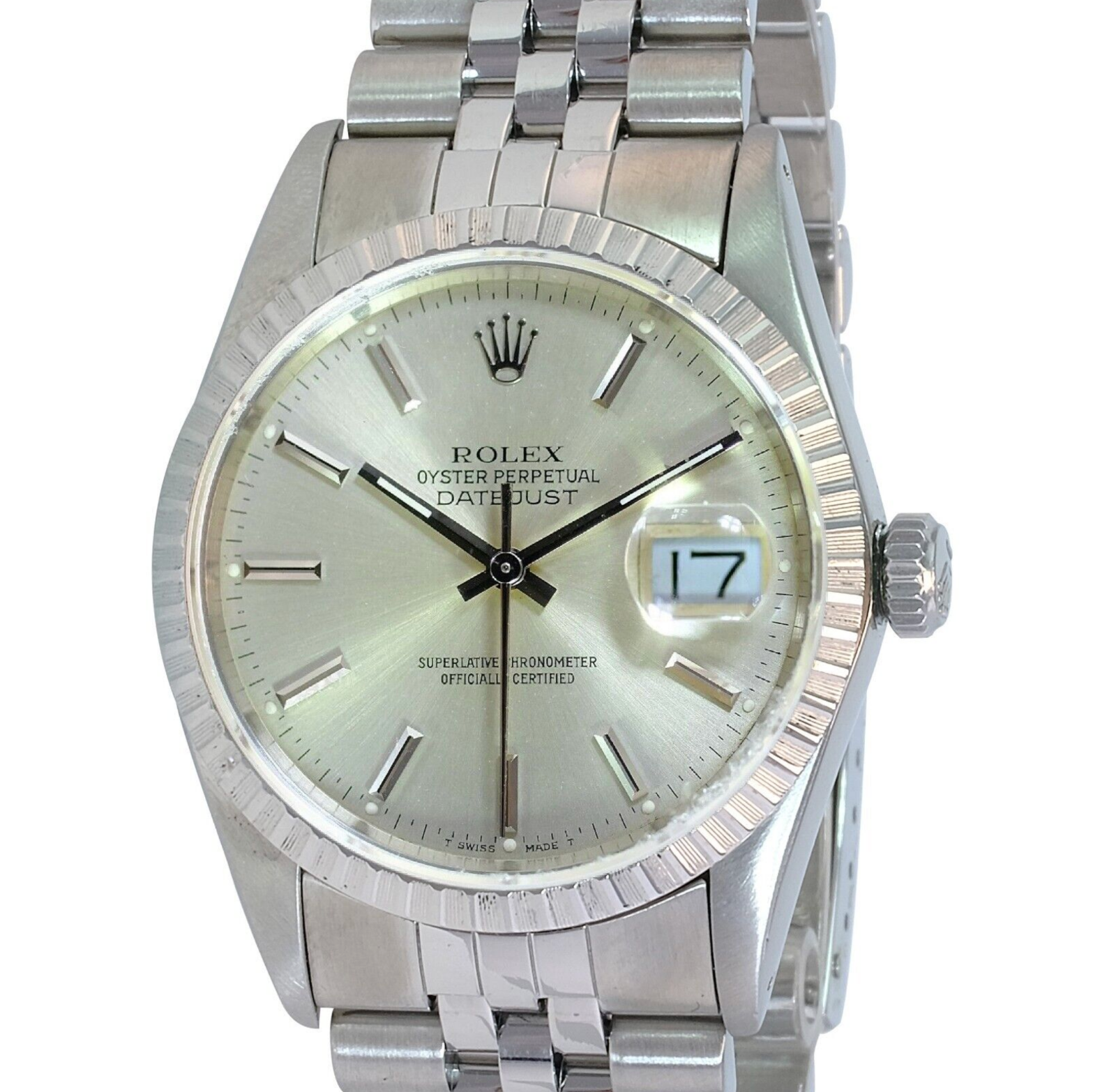 Rolex Men's Datejust S Steel Factory Silver Index Dial Engine-turned 36mm Watch - luxuriantconcierge