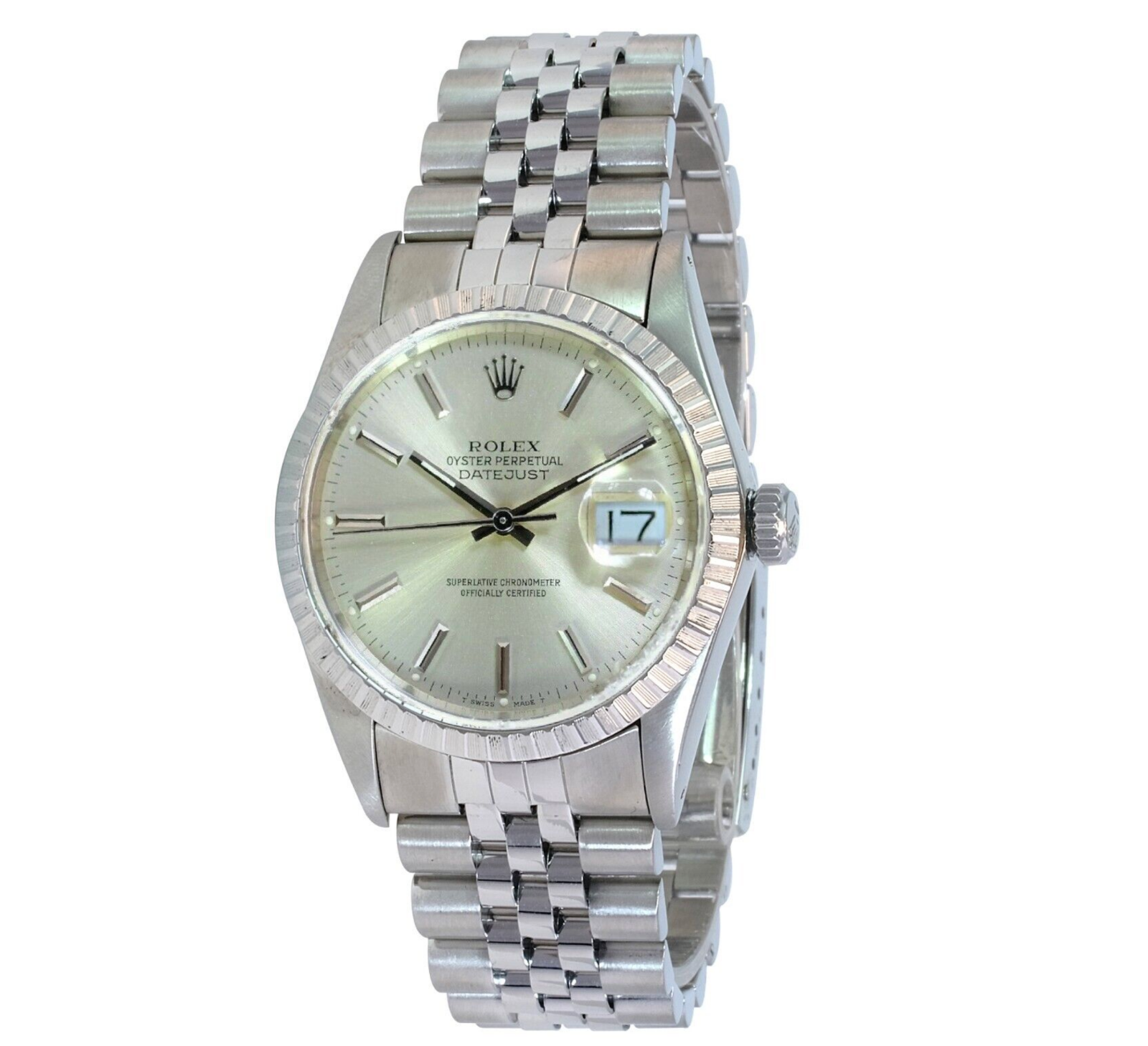 Rolex Men's Datejust S Steel Factory Silver Index Dial Engine-turned 36mm Watch - luxuriantconcierge