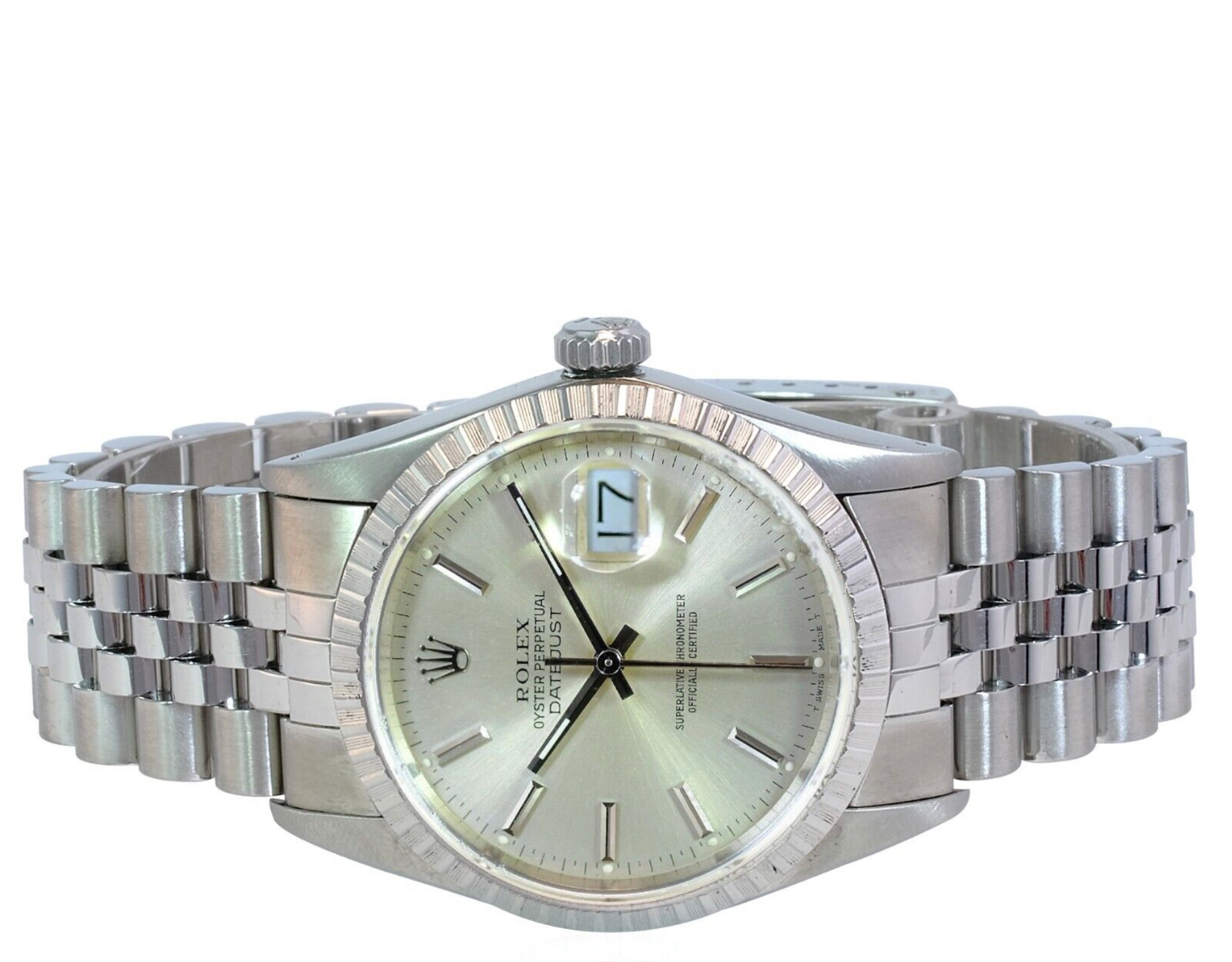 Rolex Men's Datejust S Steel Factory Silver Index Dial Engine-turned 36mm Watch - luxuriantconcierge