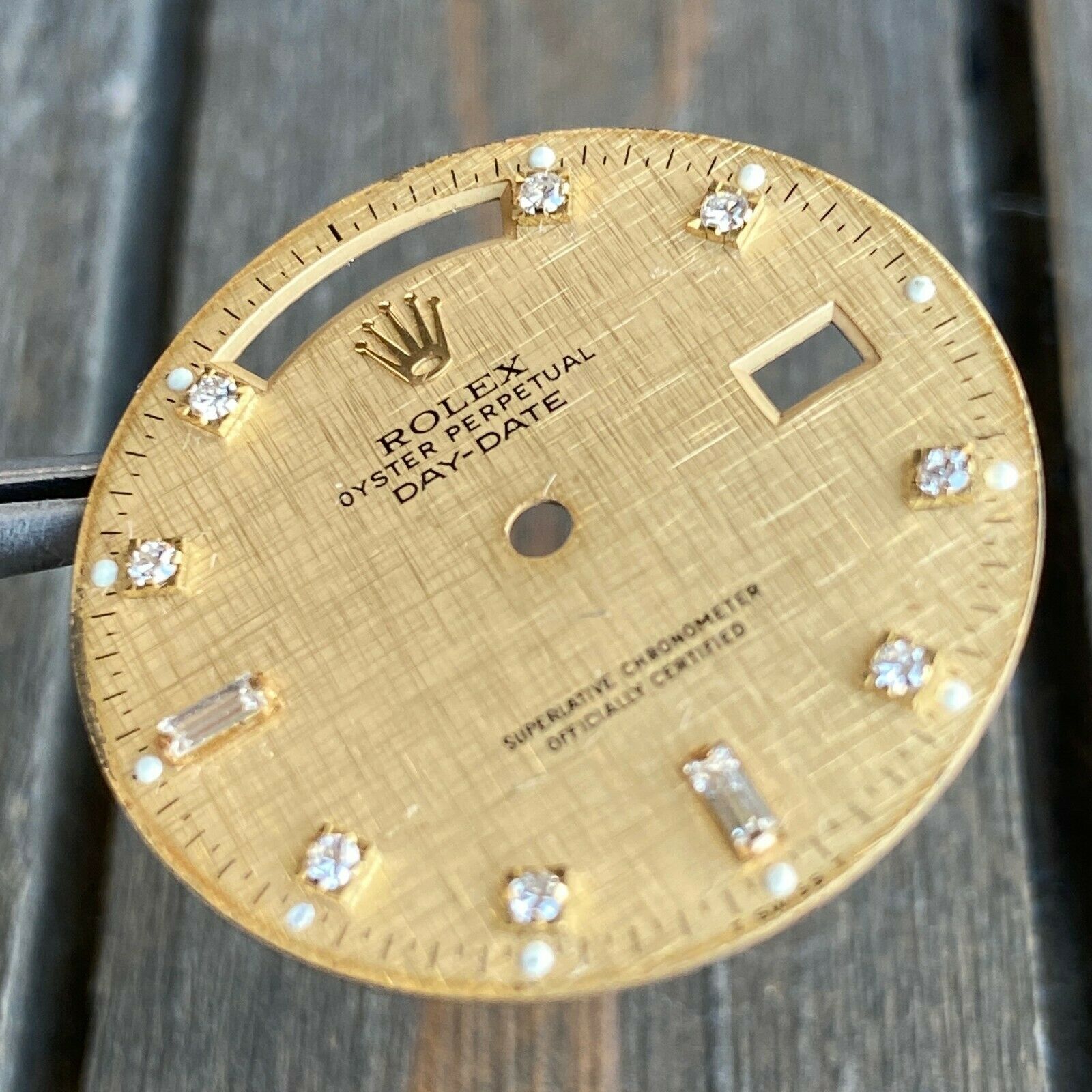 Original Rolex Day-Date 18K Yellow Gold Champagne Linen Diamond Dial 36mm - luxuriantconcierge