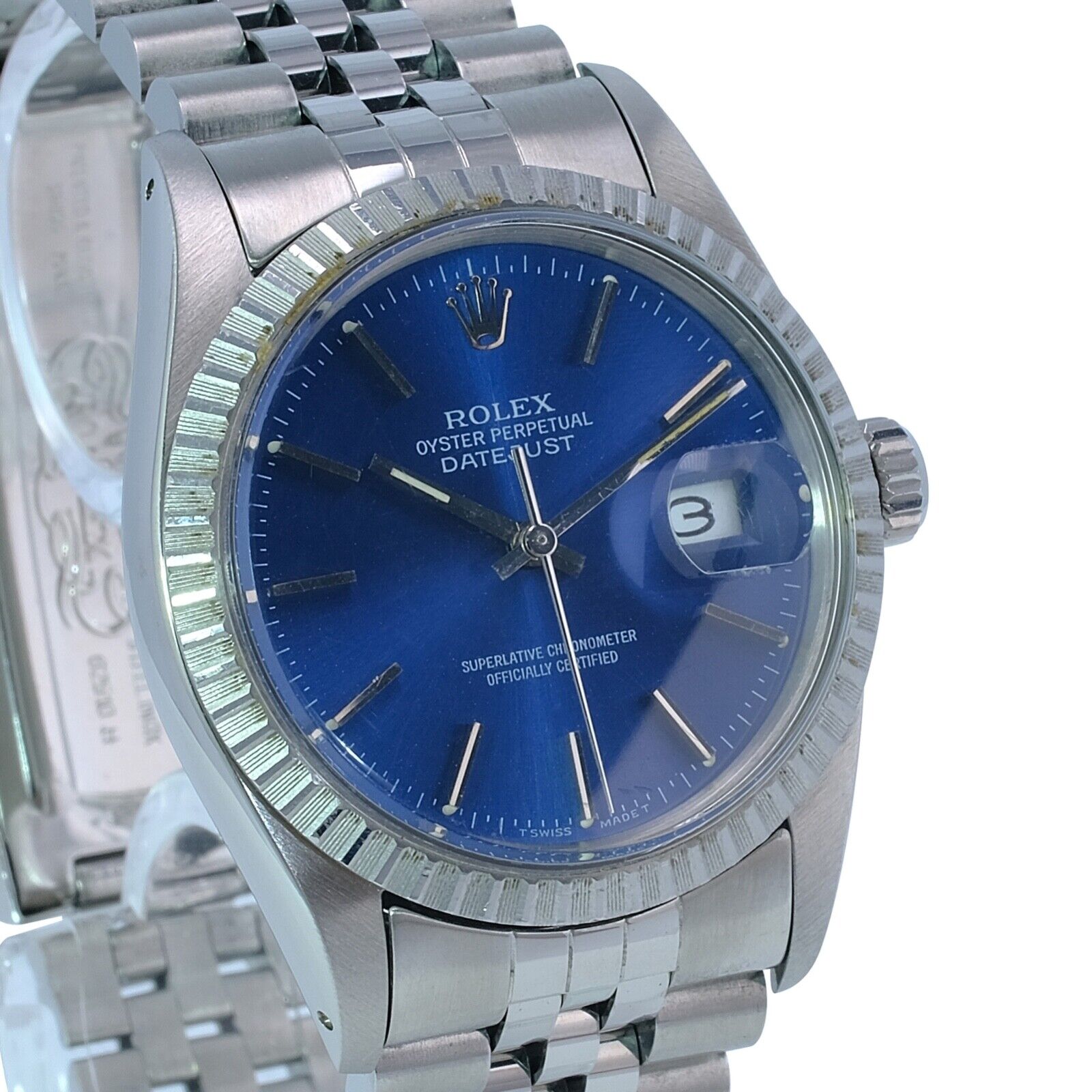 Rolex Mens Datejust Watch Stainless Steel Blue Index Dial Jubilee Band 36mm - luxuriantconcierge