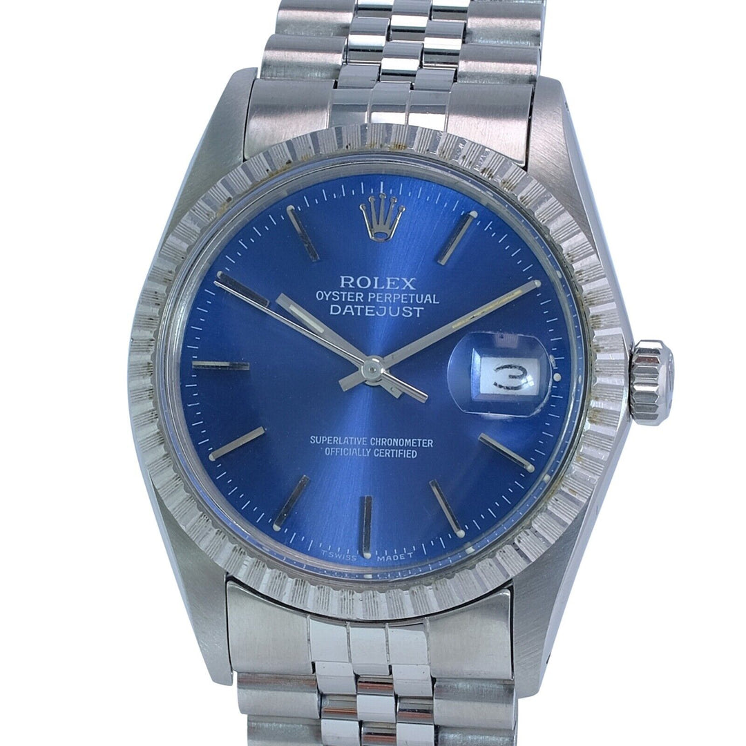Rolex Mens Datejust Watch Stainless Steel Blue Index Dial Jubilee Band 36mm - luxuriantconcierge